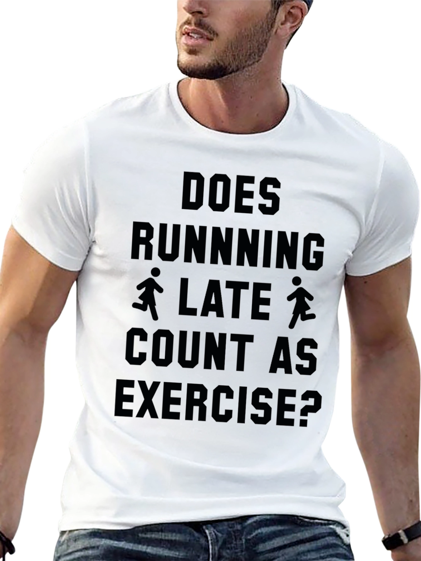 Black Funny Running Late Exercise T-Shirt view 13