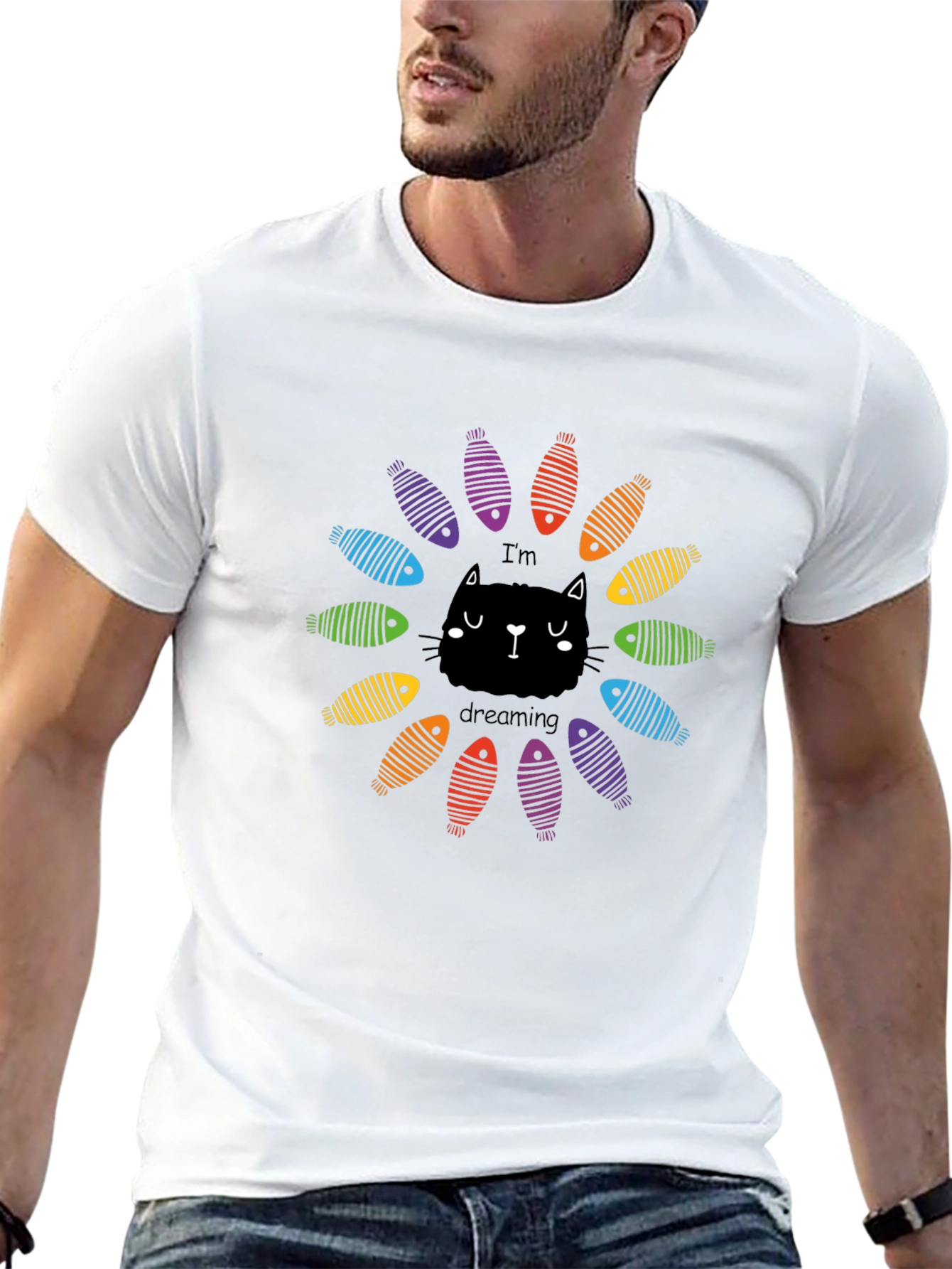 Black Dreaming Cat Graphic Tee - Black Unisex T-Shirt view 13
