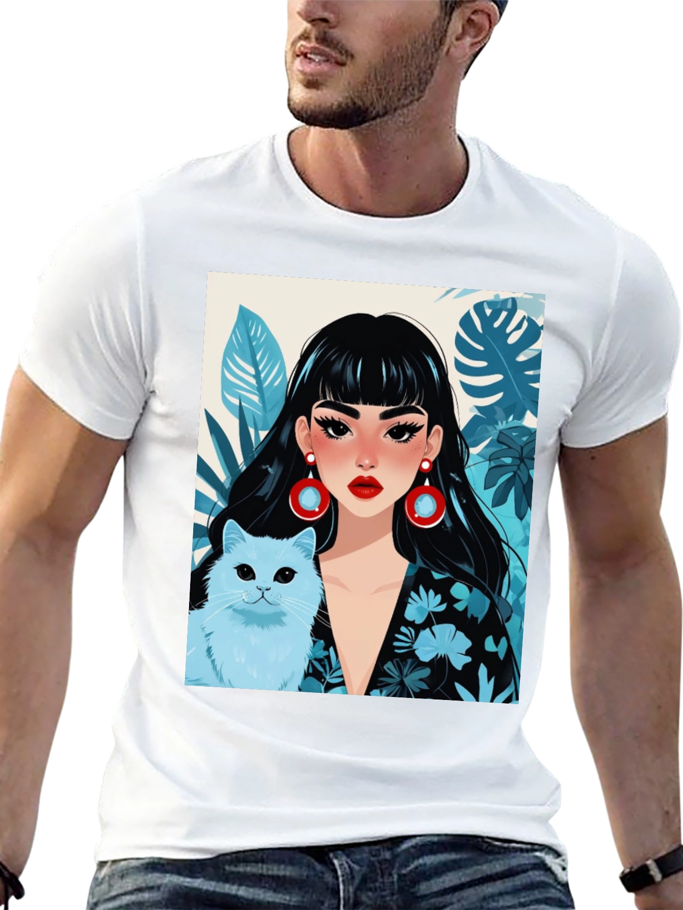 Black Trendy Graphic Tee - Woman & Cat view 13