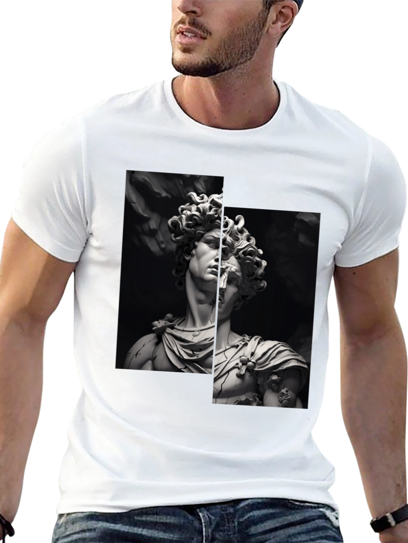 Black David Sculpture Graphic Tee - Black Cotton T-Shirt view 13