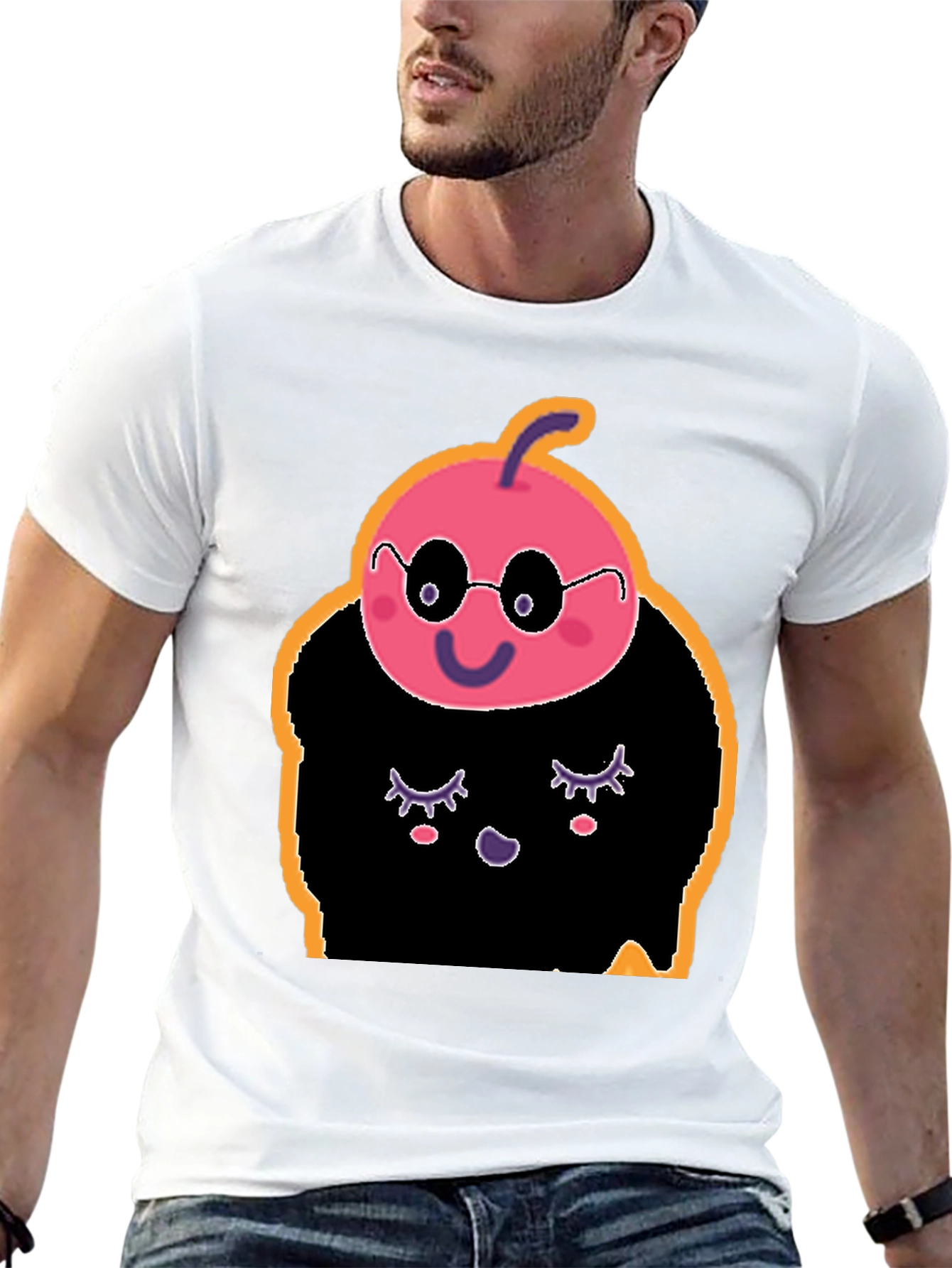 Black Whimsical Cartoon Character Black T-Shirt view 13