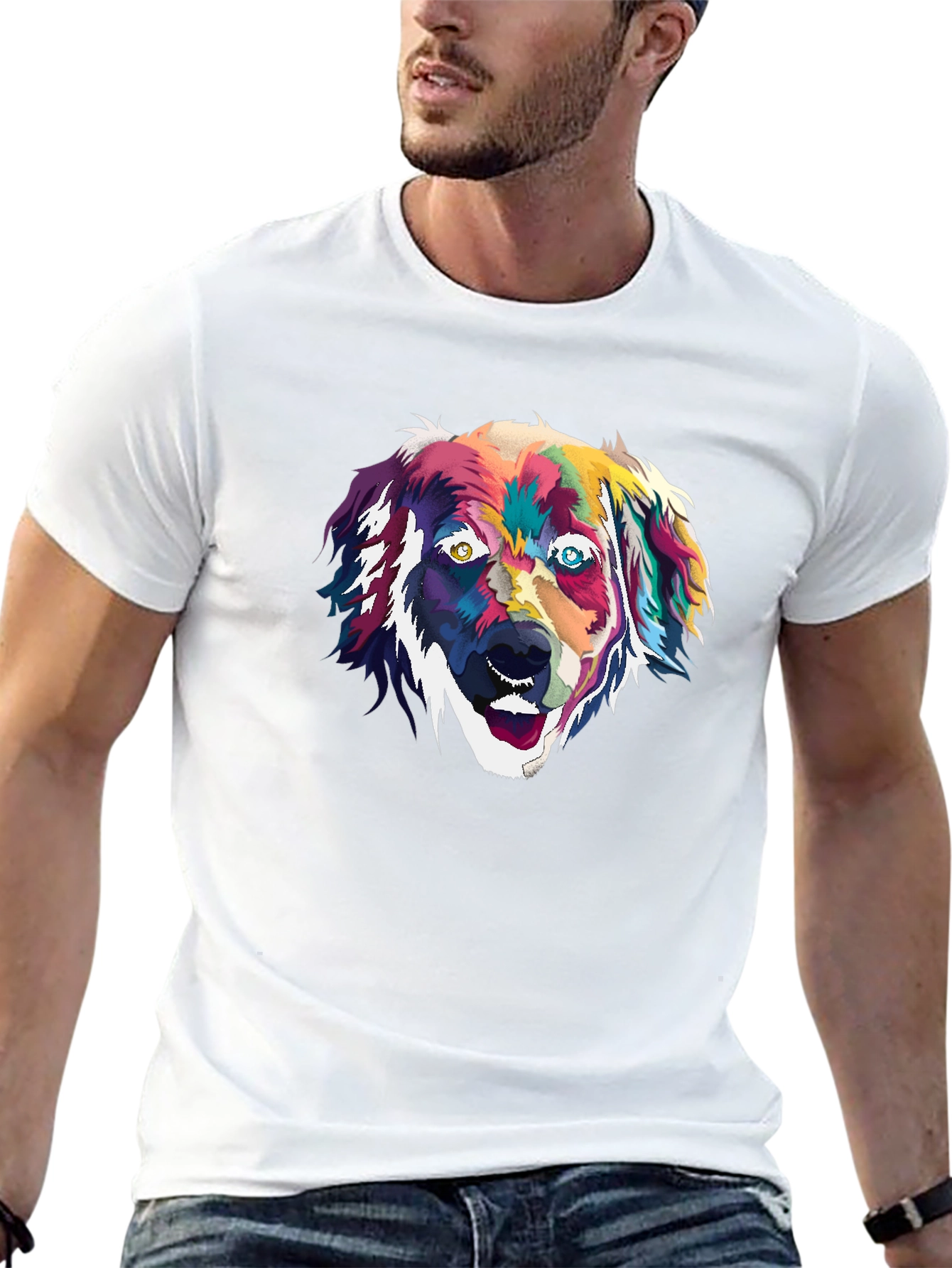 Black Colorful Dog Portrait Graphic Tee - Black view 13