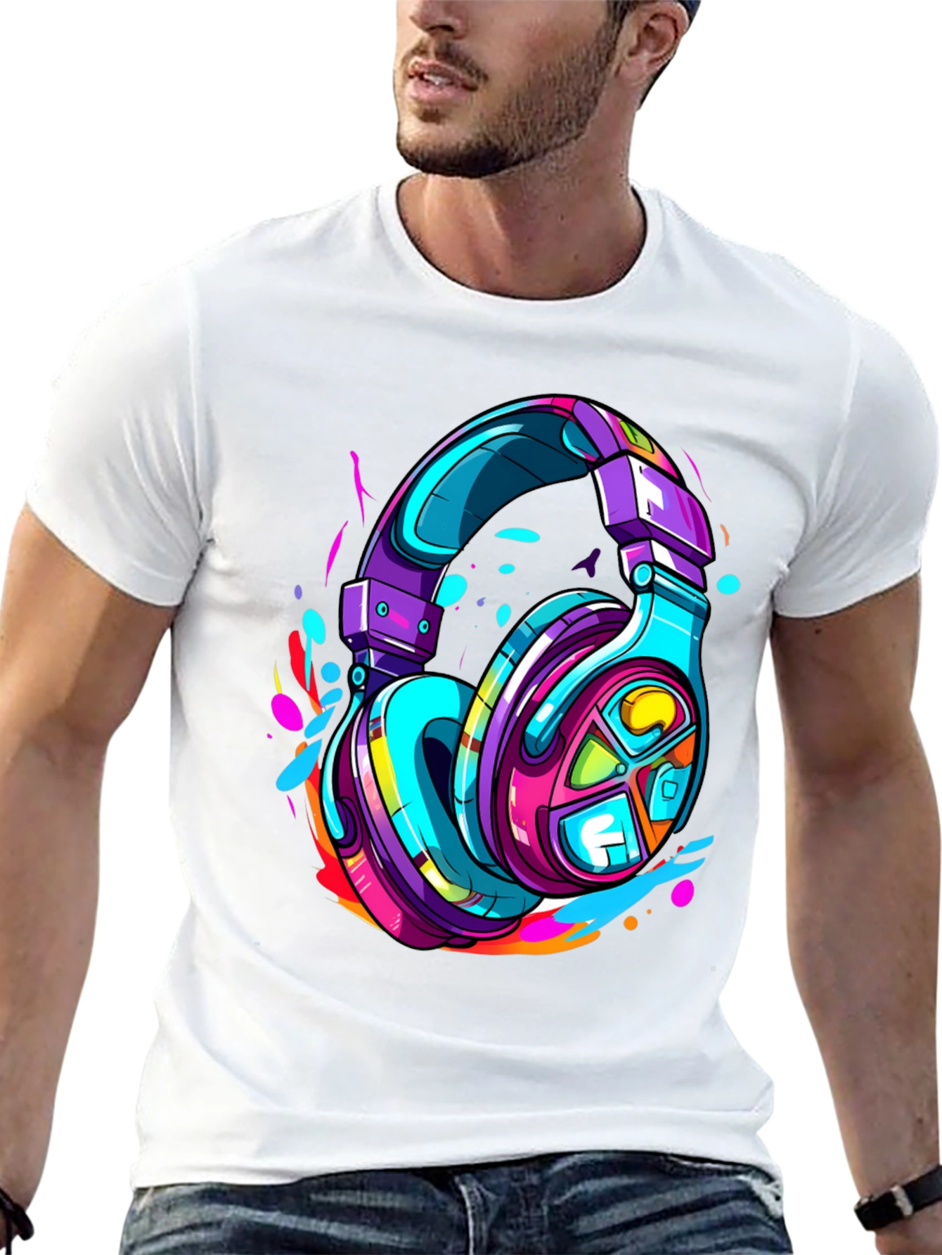 Black Vibrant Headphones Graphic Tee view 13
