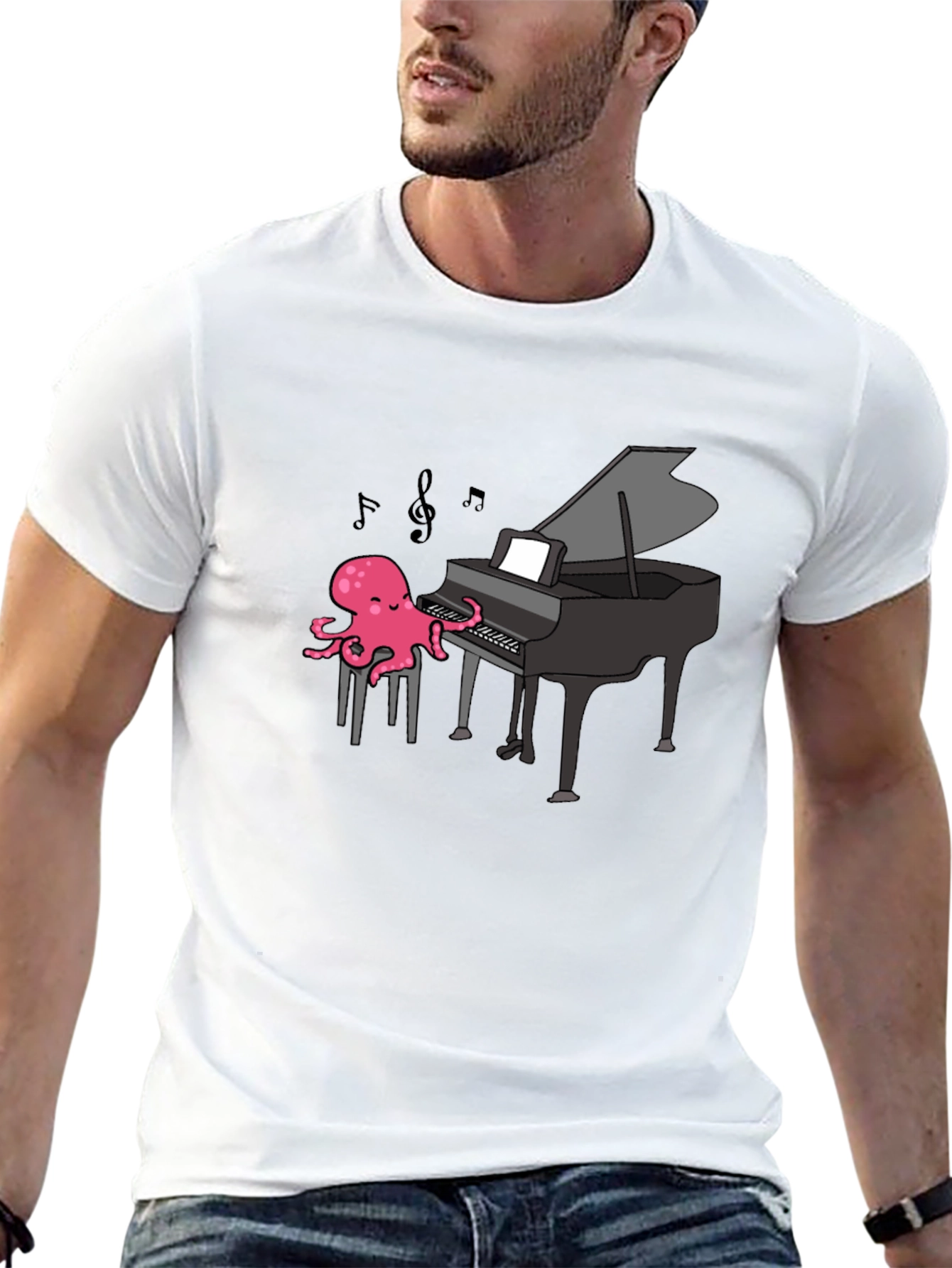 Black Octopus Pianist T-Shirt - Musical Ocean Tee view 13