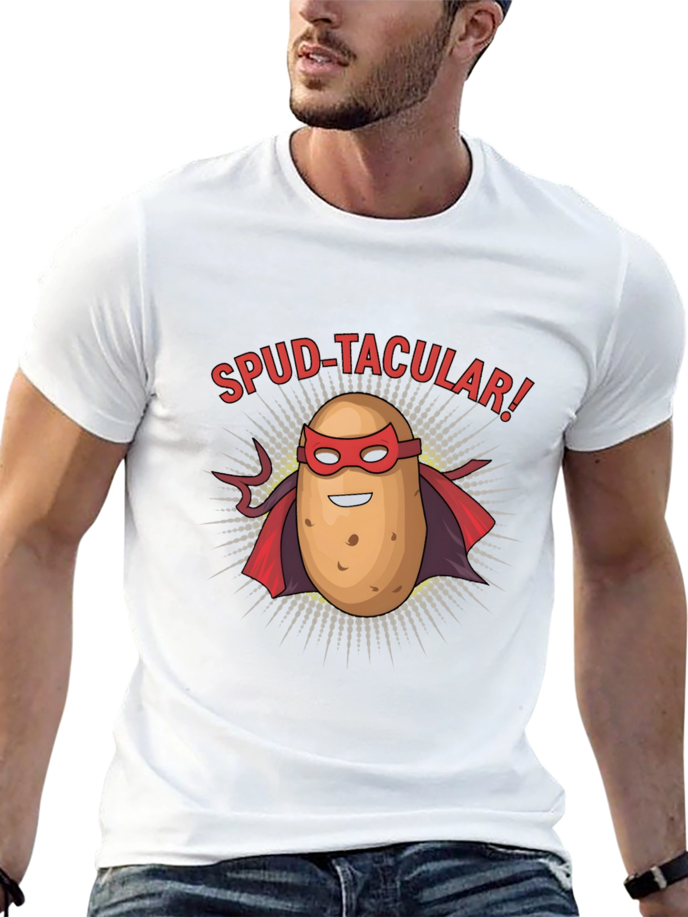 Black Spud-tacular Potato Superhero Black T-Shirt view 13