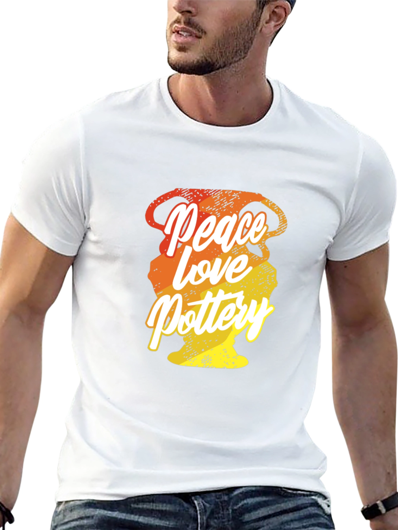 Black Peace Love Pottery Graphic T-Shirt - Stylish Crew Neck Tee view 13