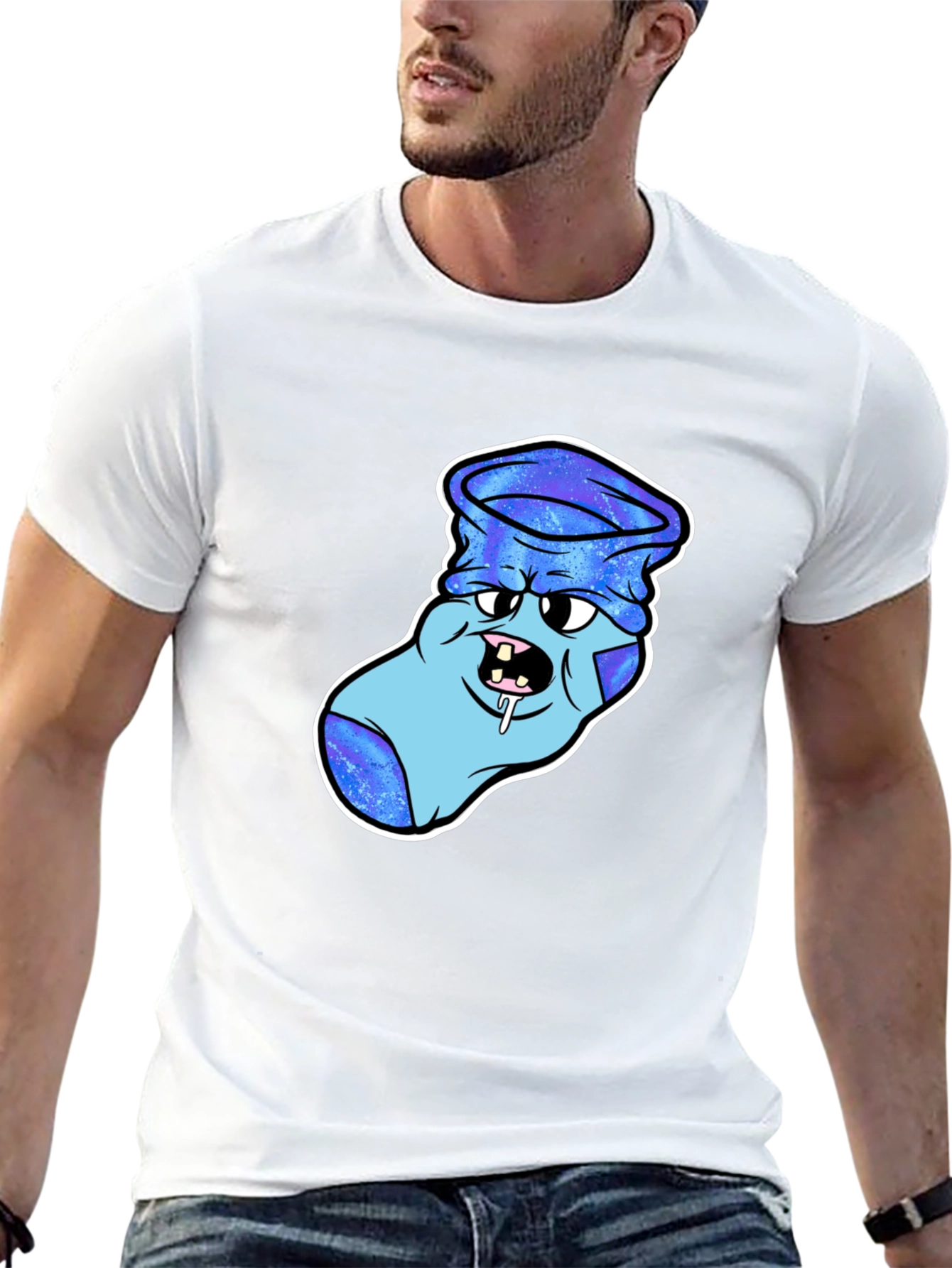 Black Cartoon Sock Monster Graphic T-Shirt view 13