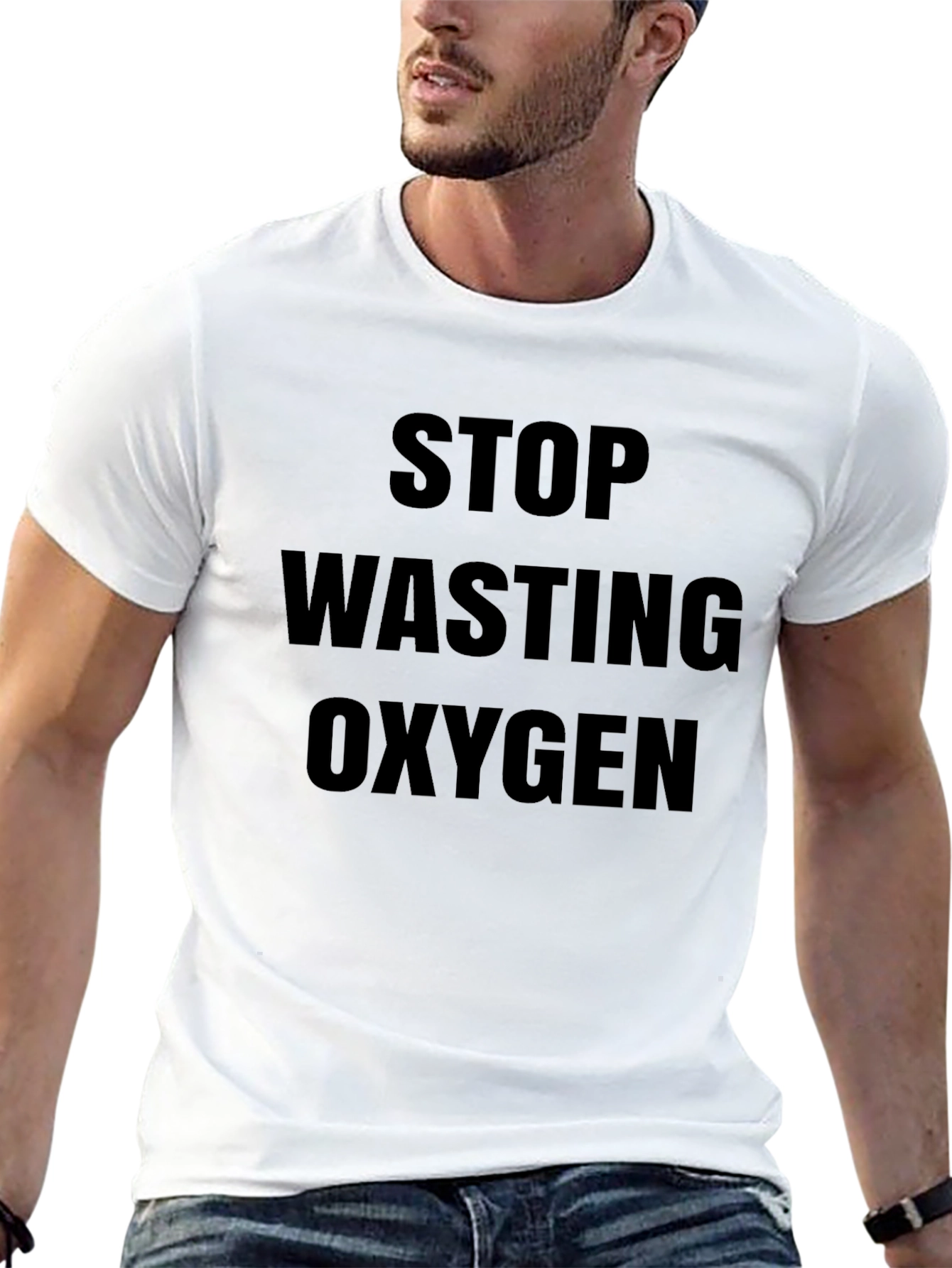 Black Stop Wasting Oxygen Graphic T-Shirt view 13