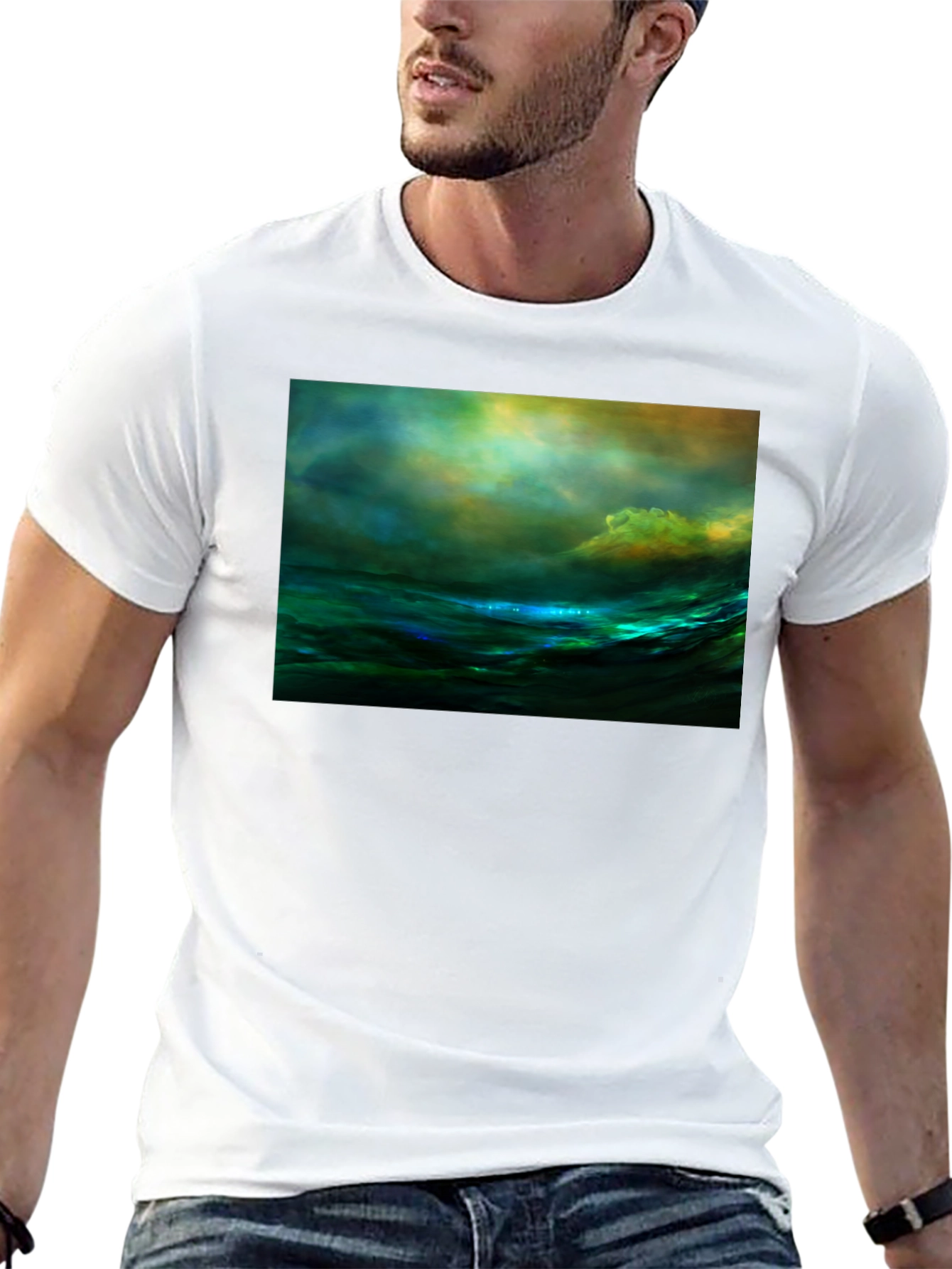 Black Ocean Wave Art T-Shirt view 13