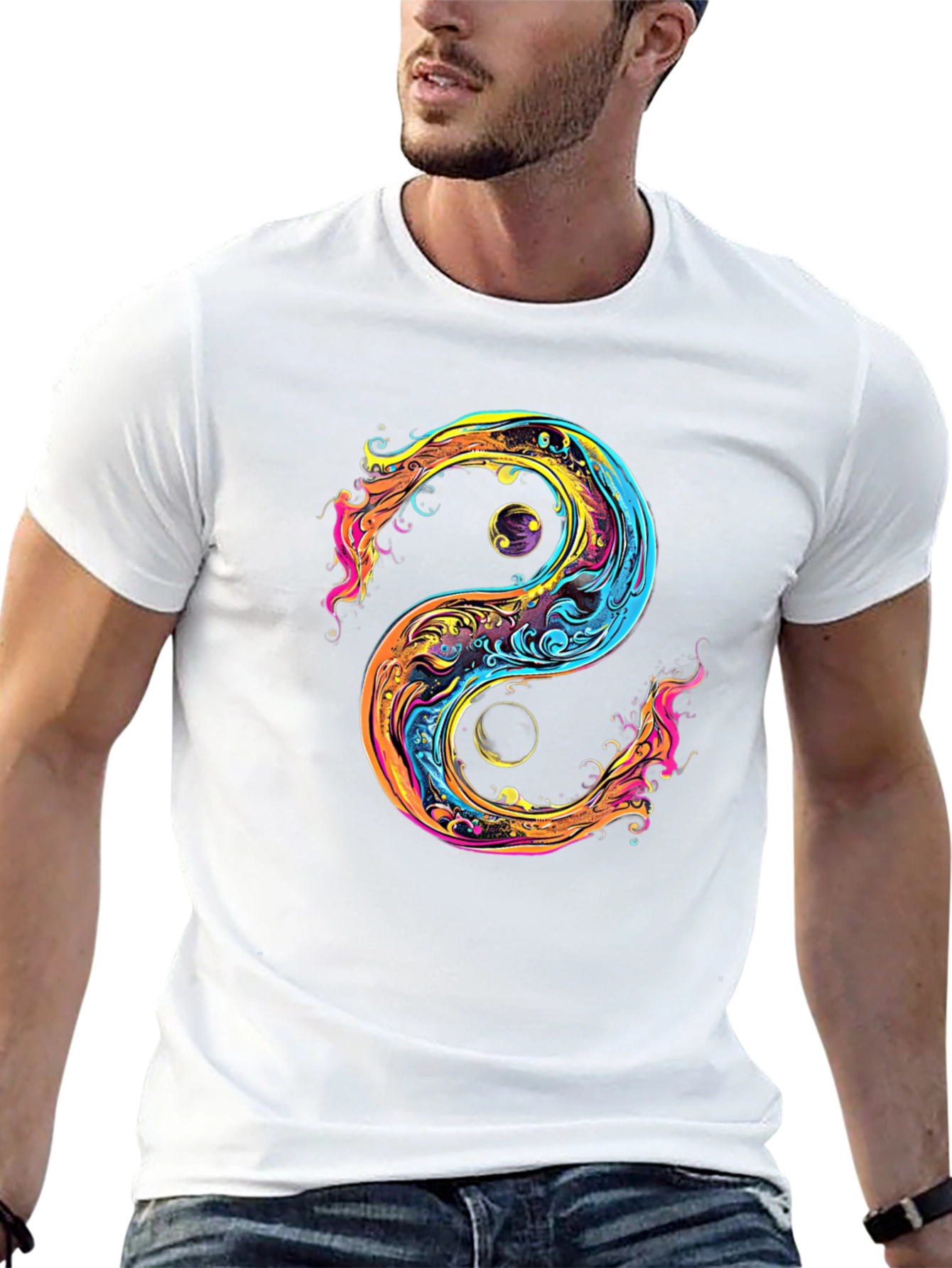 Black Yin Yang Graphic Black T-Shirt view 13