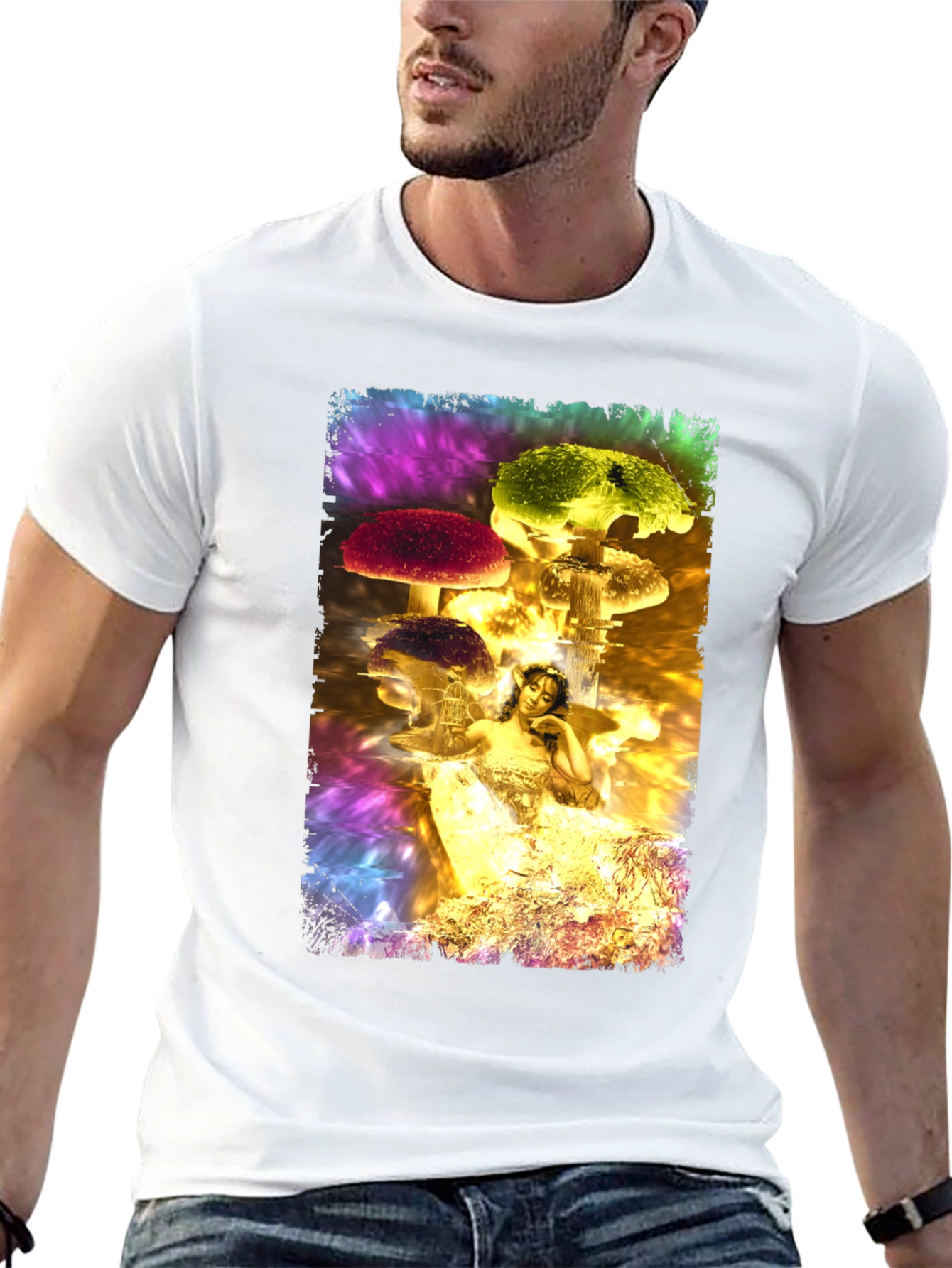 Black Fantasy Mushroom Fairy Graphic T-Shirt view 13