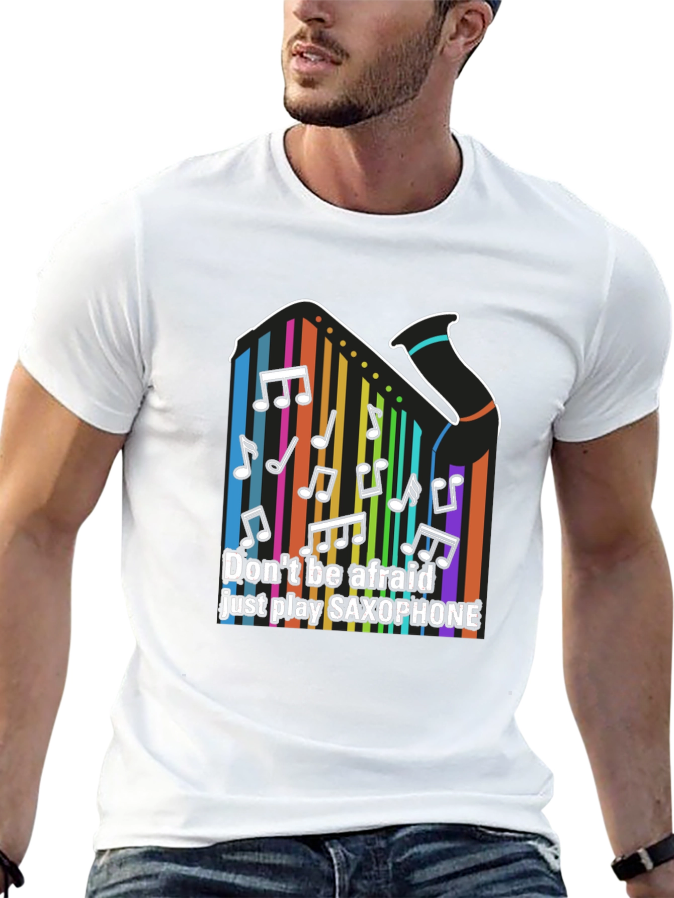 Black Colorful Saxophone Music T-Shirt: Play Fearlessly view 13