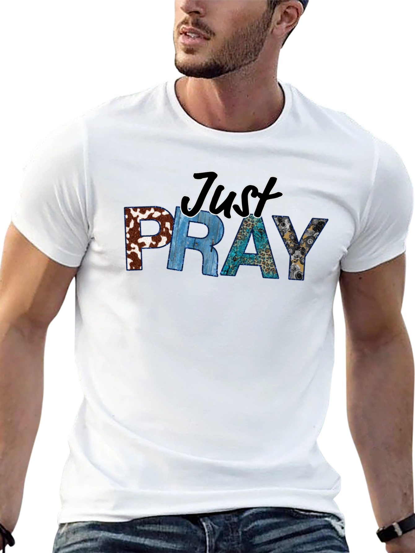 Black Just Pray T-Shirt - Religious Graphic Tee view 13