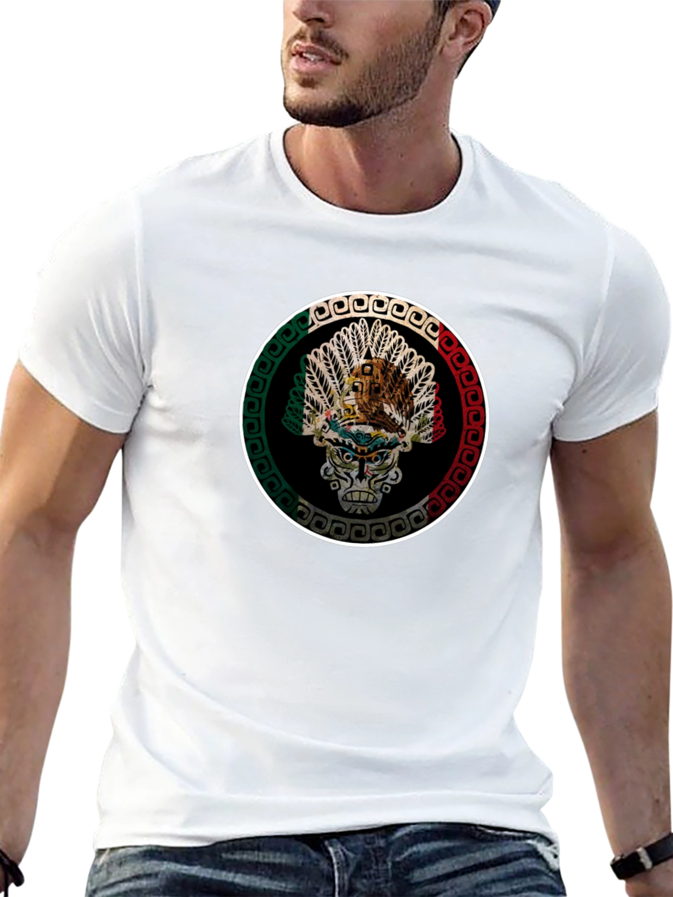 Black Aztec Skull Graphic T-Shirt - Men's Black Tee view 13