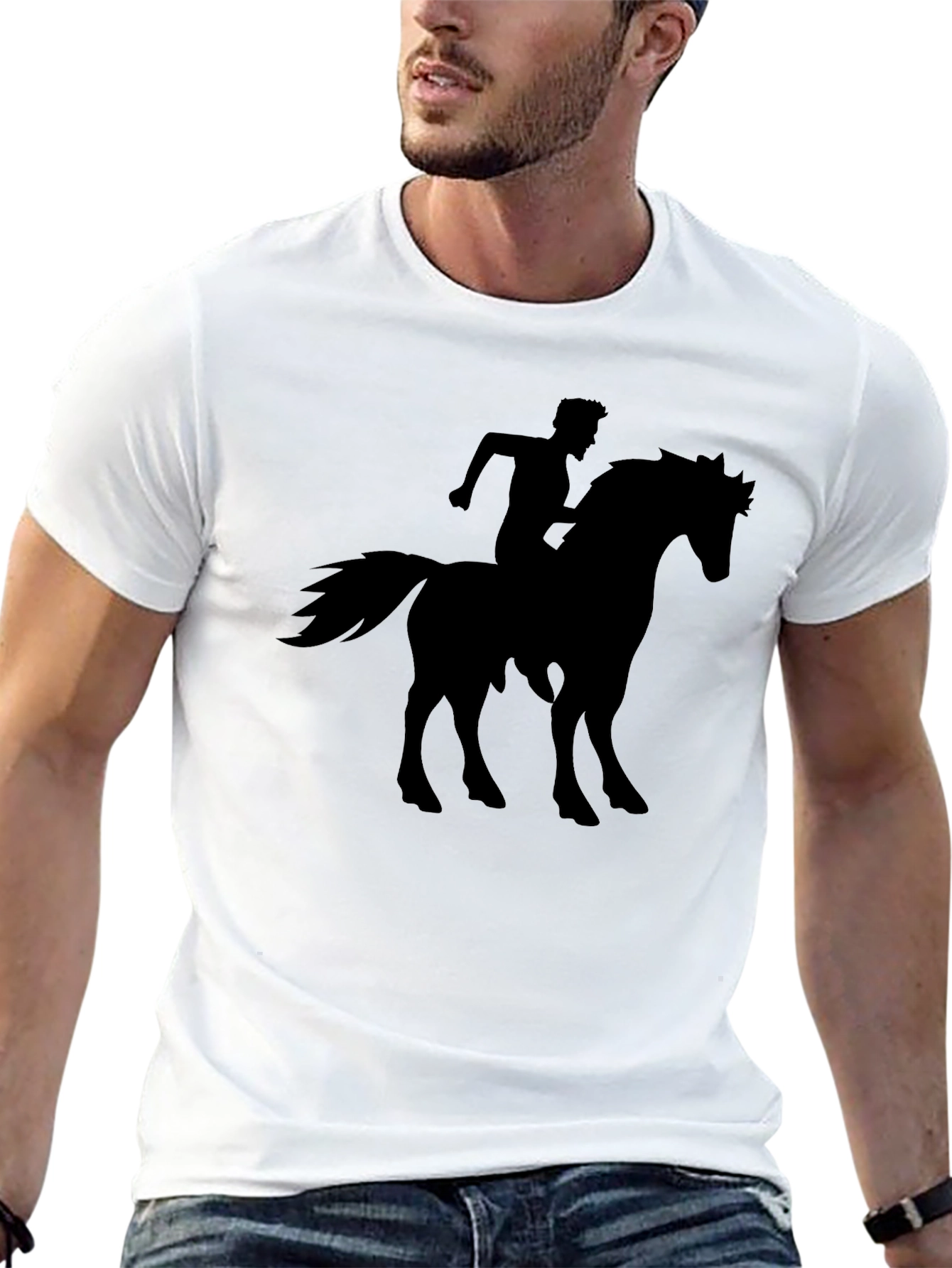 Black Black Horse Rider Graphic Tee - Cool Design view 13