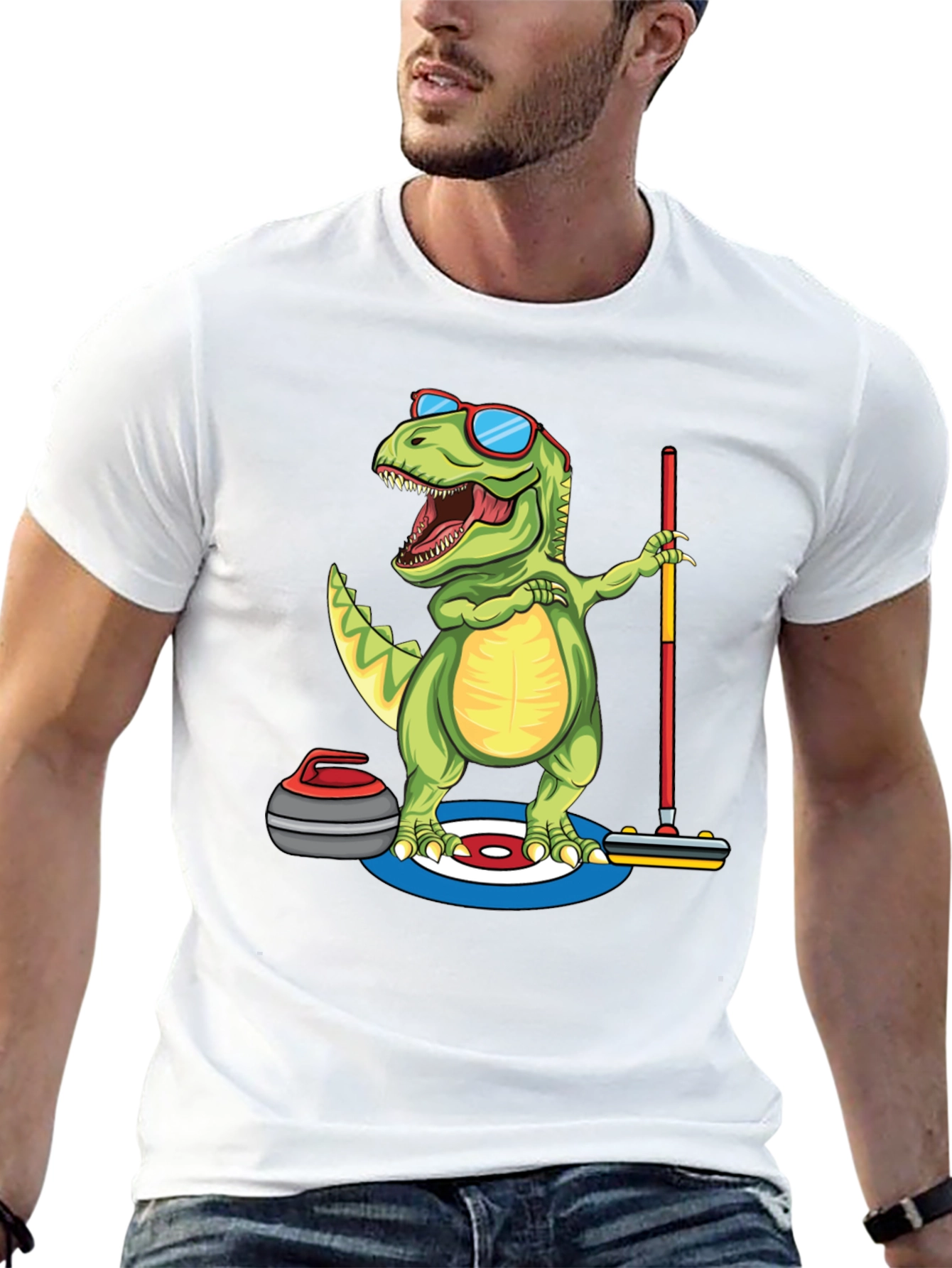 Black Dinosaur Curling T-Shirt - Funny Dino Design view 13