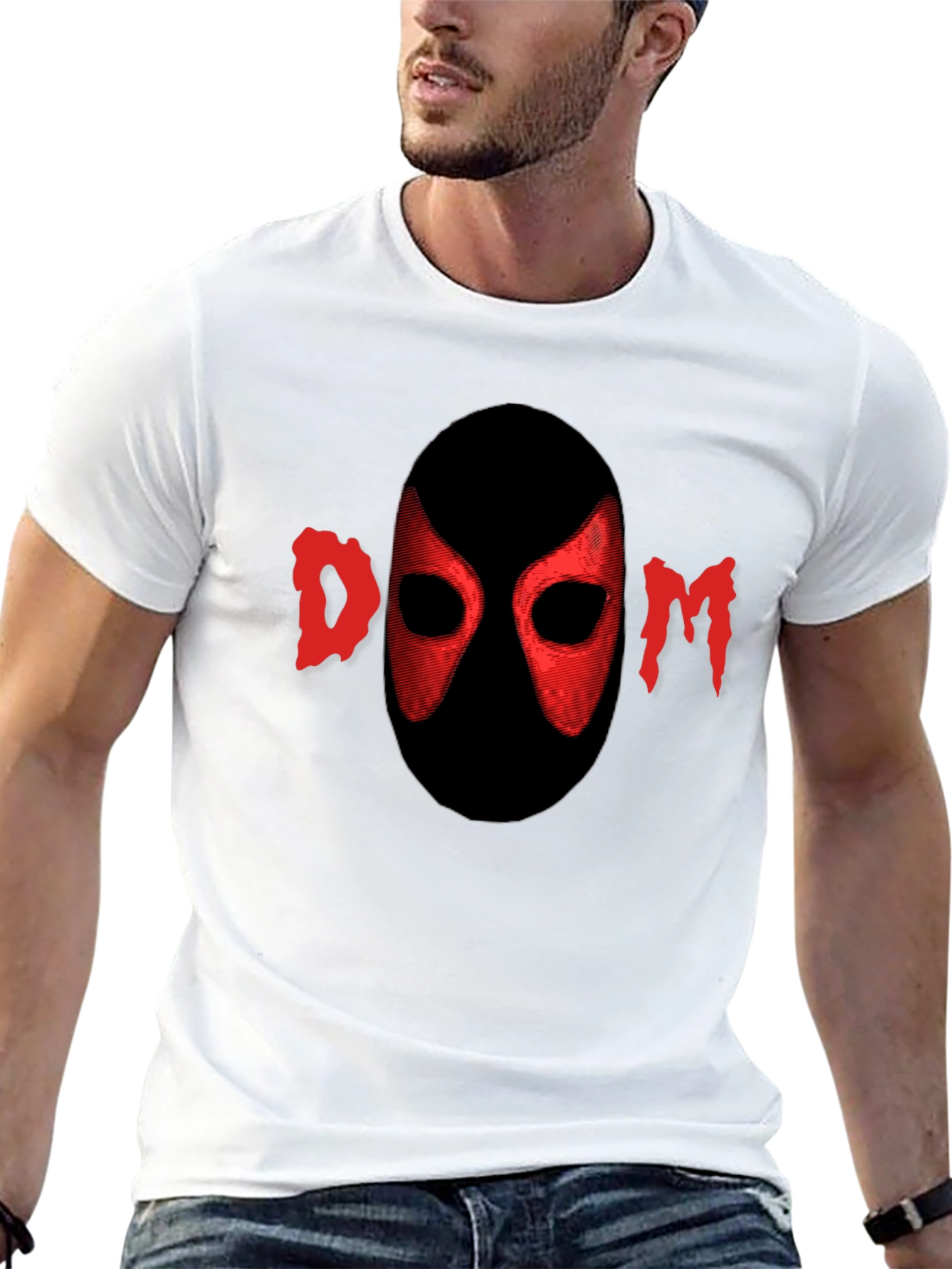 Black Red DOOM Mask Graphic Black T-Shirt view 13