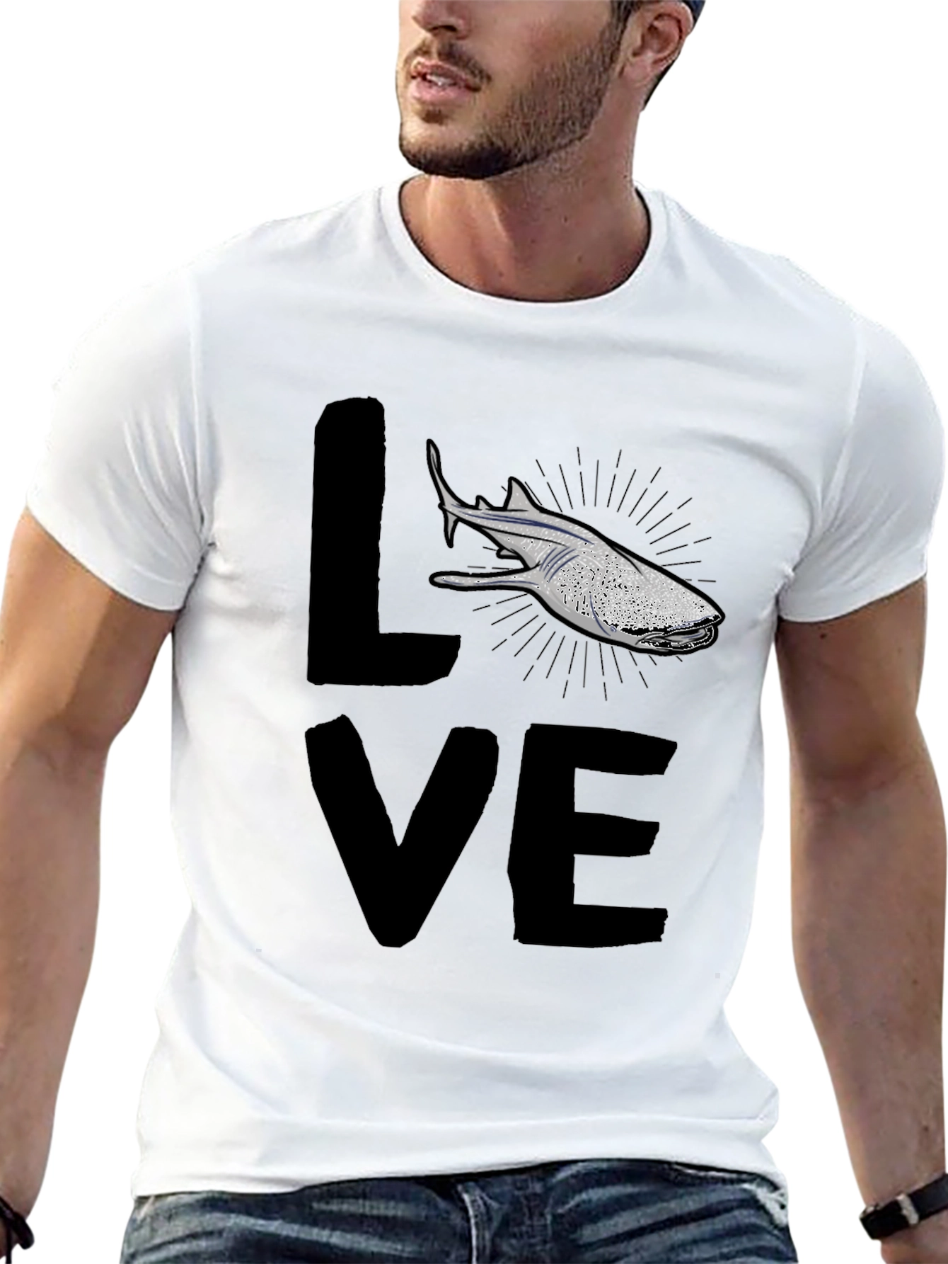 Black Love Shark Graphic T-Shirt, Black Cotton Blend view 13