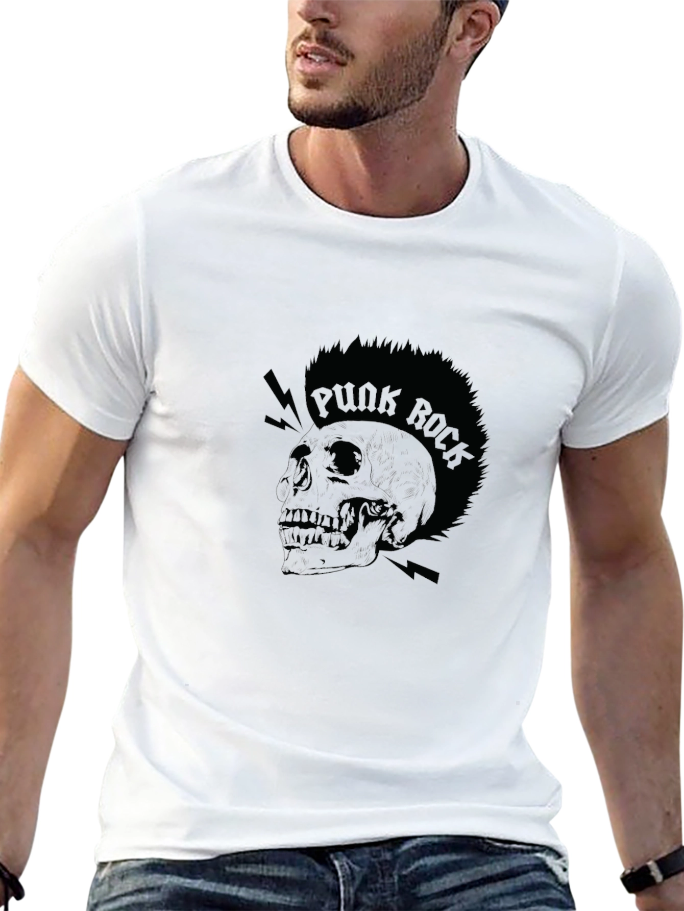 Black Punk Rock Skull Graphic Tee - Black Cotton T-Shirt view 13