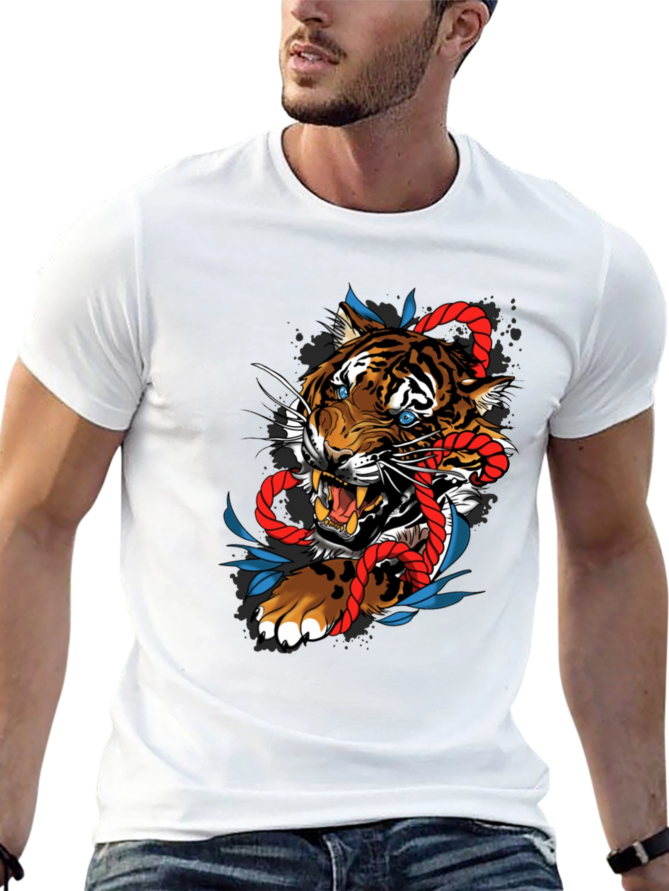 Black Tiger and Rope Graphic Tee - Unique Design view 13