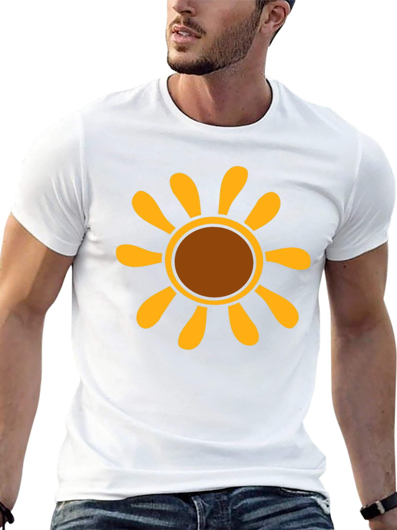 Black Retro Sunflower Graphic Tee - Black Cotton T-Shirt view 13