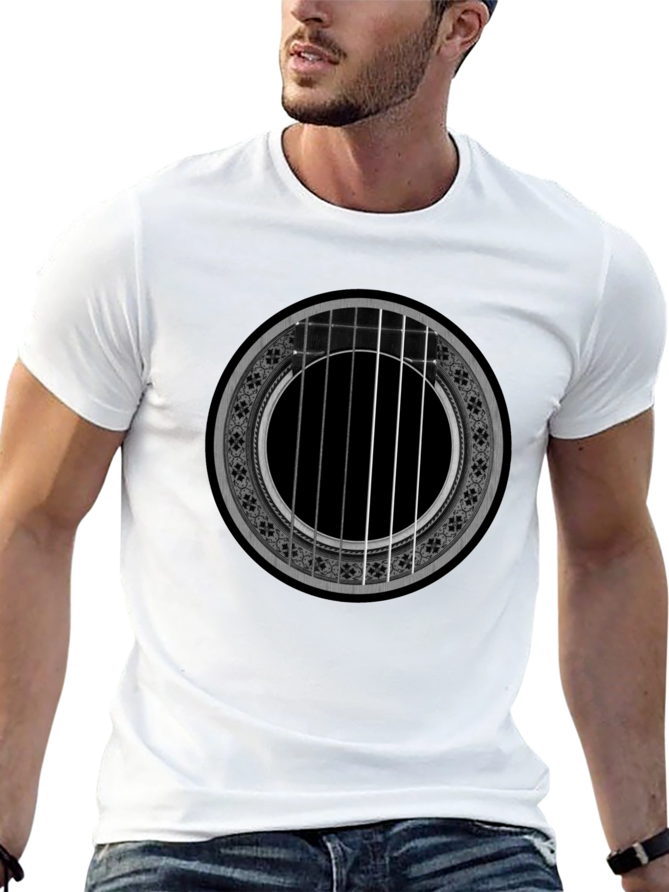 Black Acoustic Guitar Rose T-Shirt - Music Lover Tee view 13