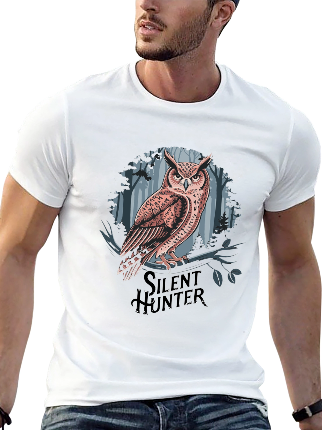 Black Silent Hunter Owl Graphic Tee - Black Cotton Blend view 13
