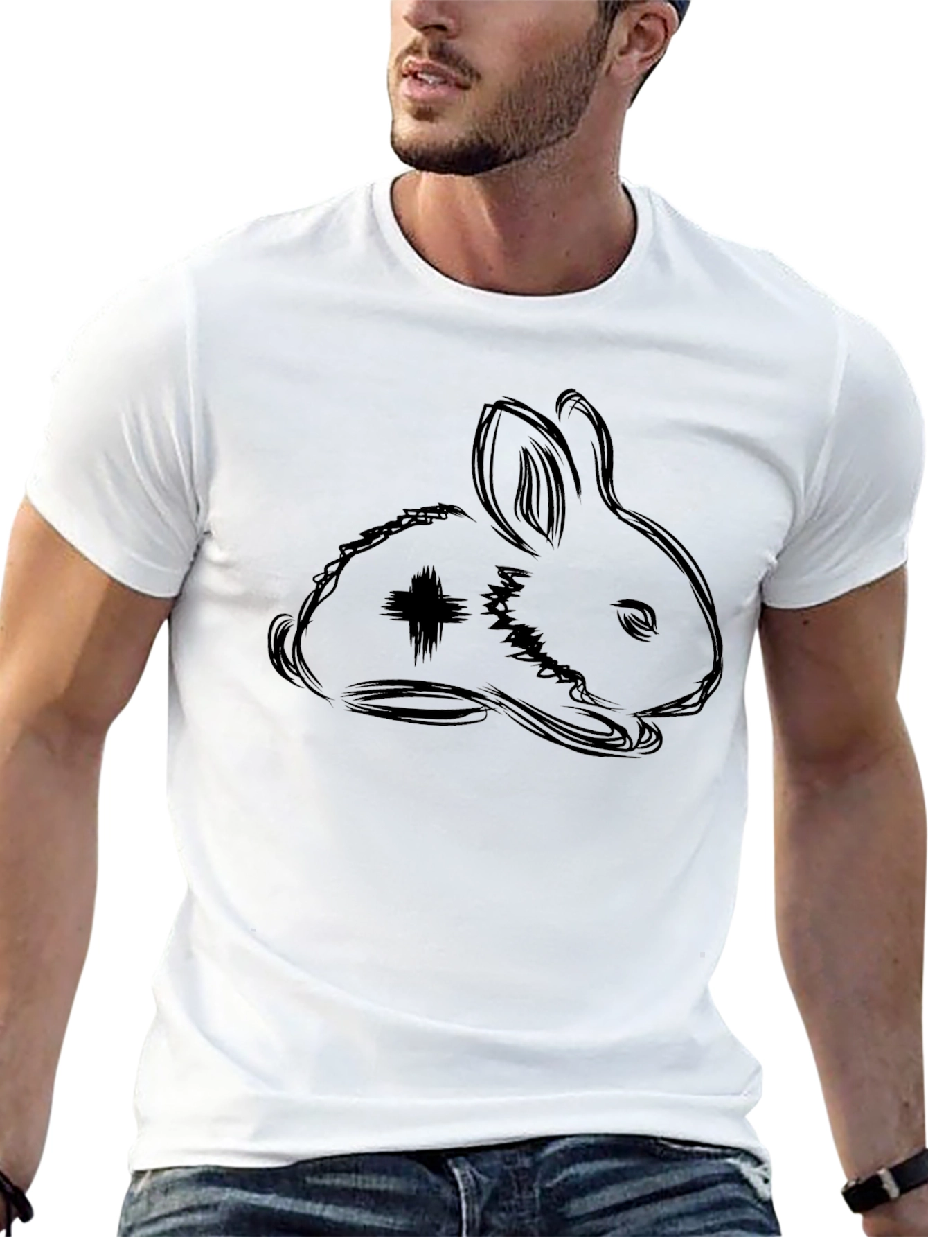 Black Black T-Shirt with Rabbit Graphic view 13