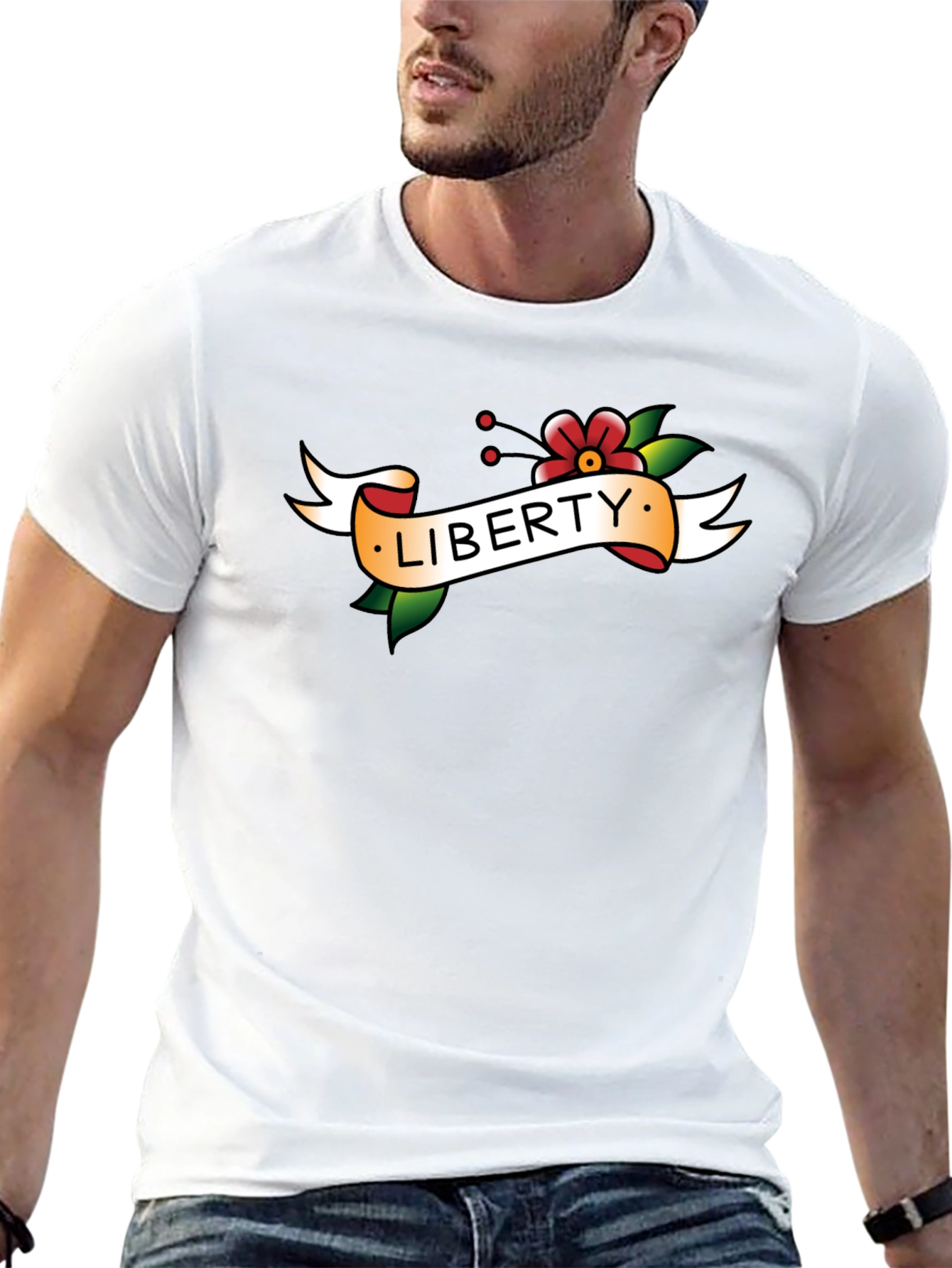Black Liberty Tattoo Style Graphic T-Shirt view 13