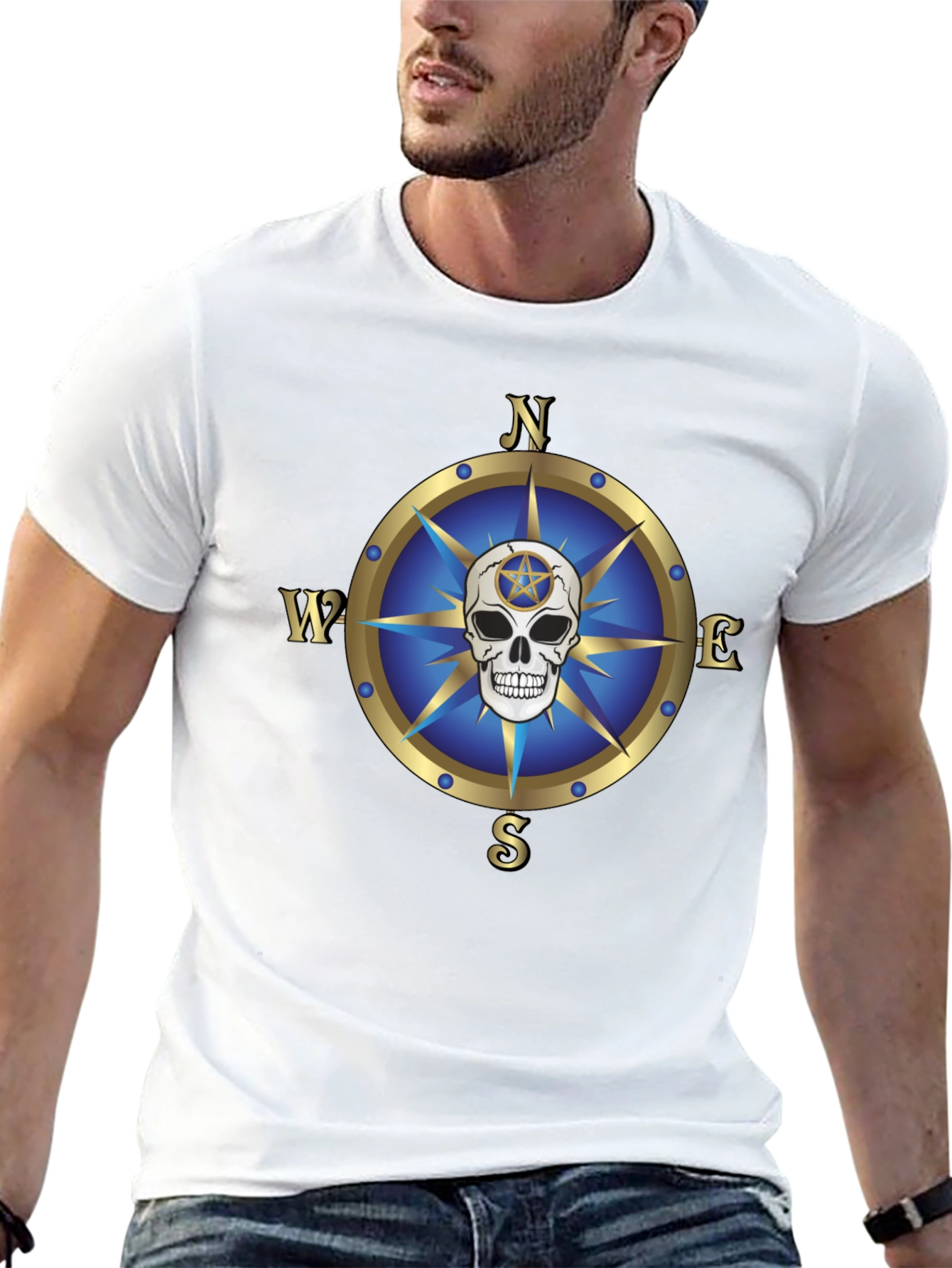 Black Compass Skull Graphic T-Shirt - Bold Black Tee view 13