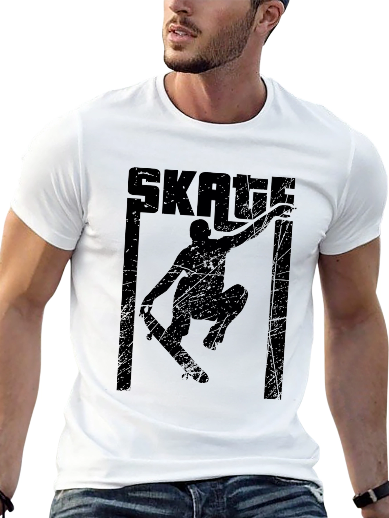 Black Skateboarding Graphic Tee - Black Cotton Skater T-Shirt view 13