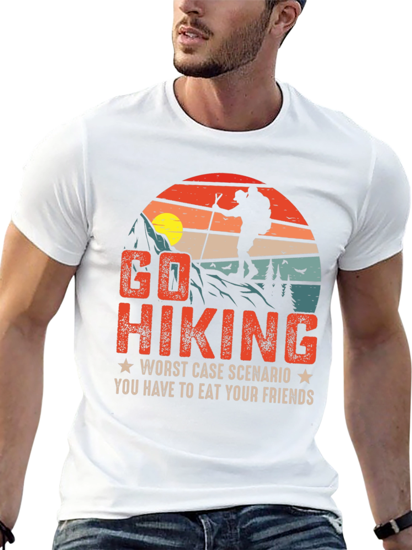 Black Go Hiking Funny Graphic T-Shirt view 13
