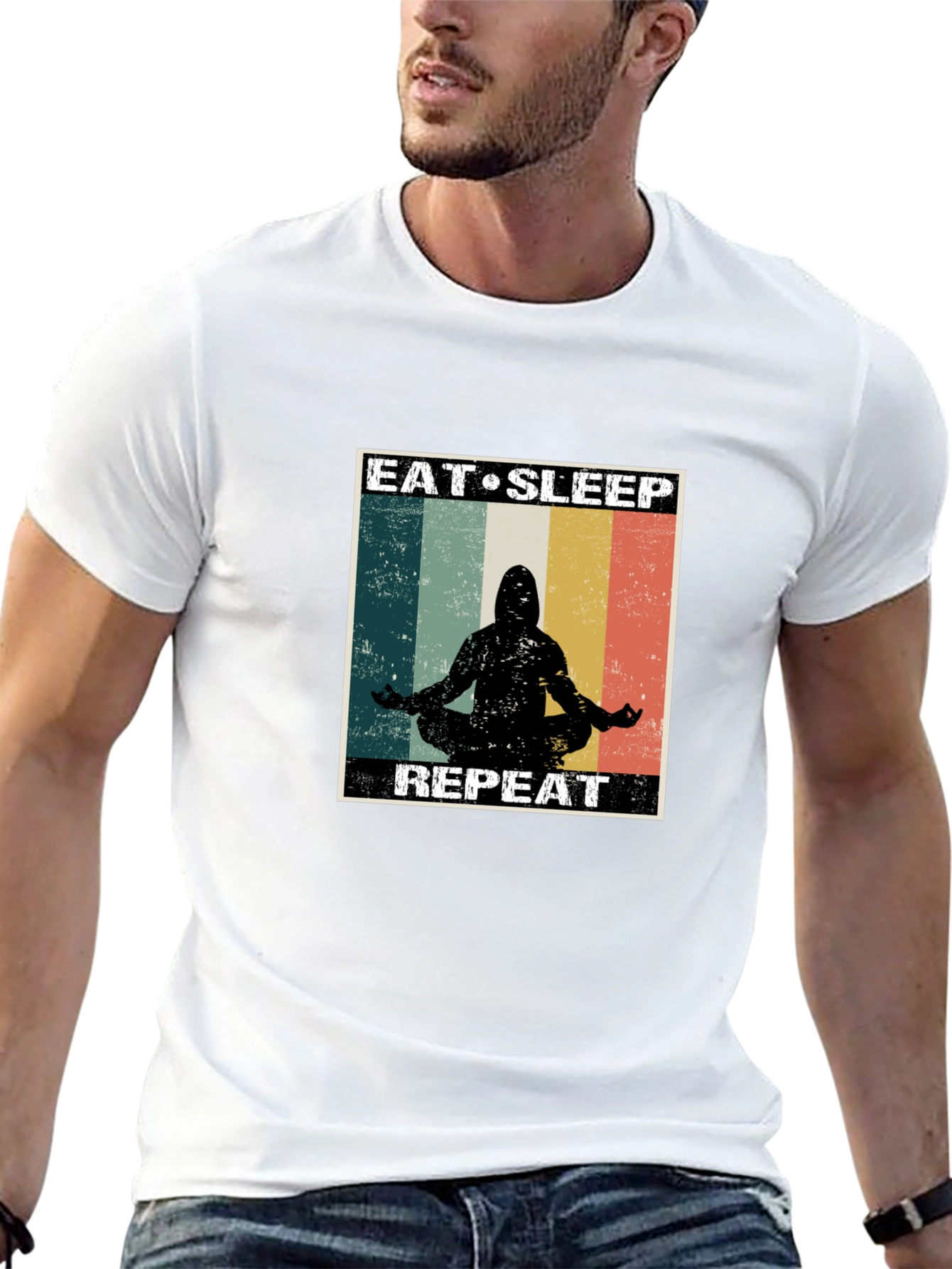 Black Eat Sleep Meditate Repeat Black T-Shirt view 13