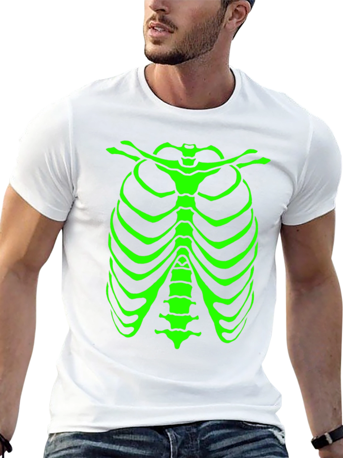 Black Glow Skeleton Rib Cage Graphic Tee view 13