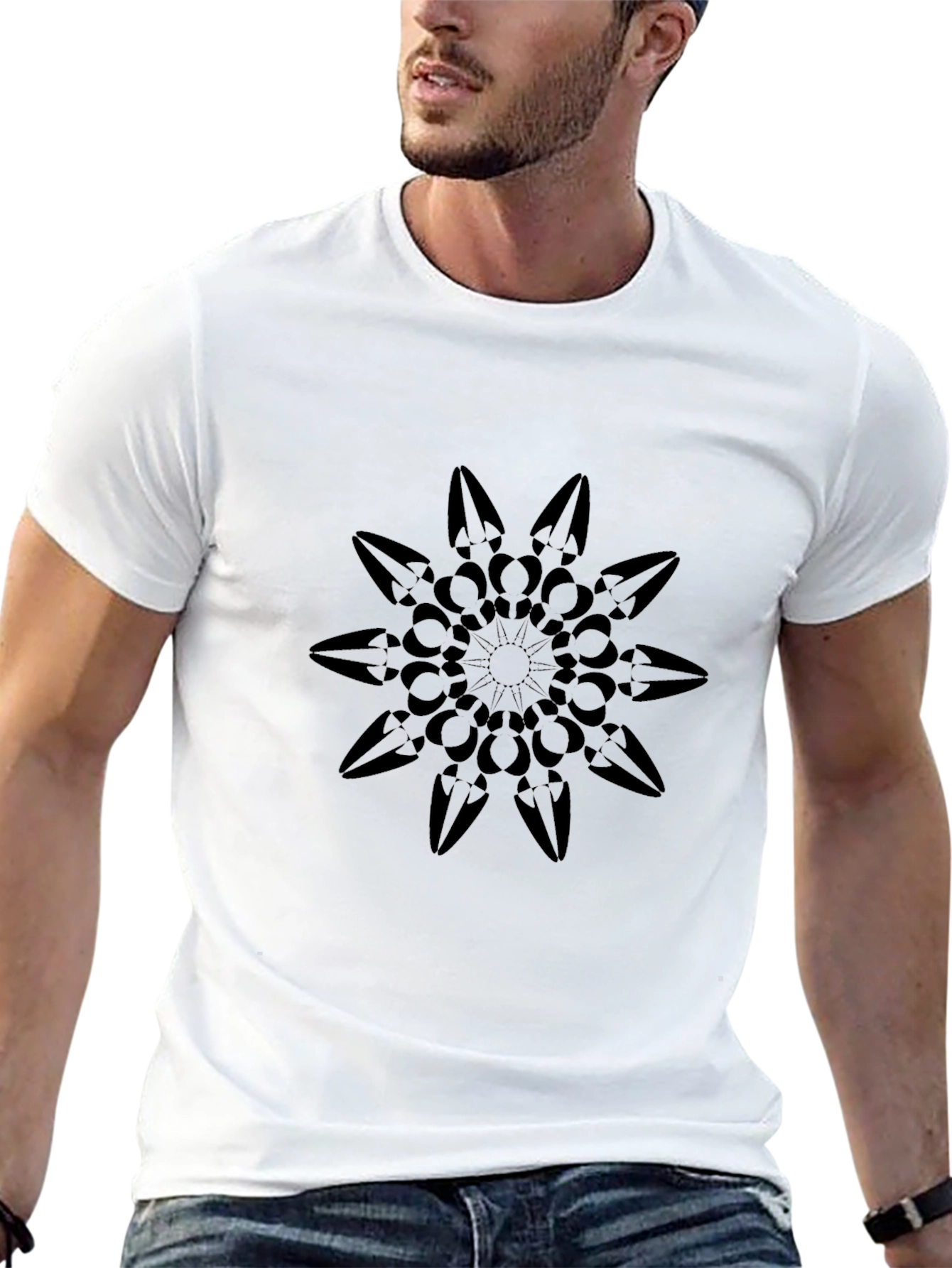 Black Black T-Shirt with Mandala Design view 13
