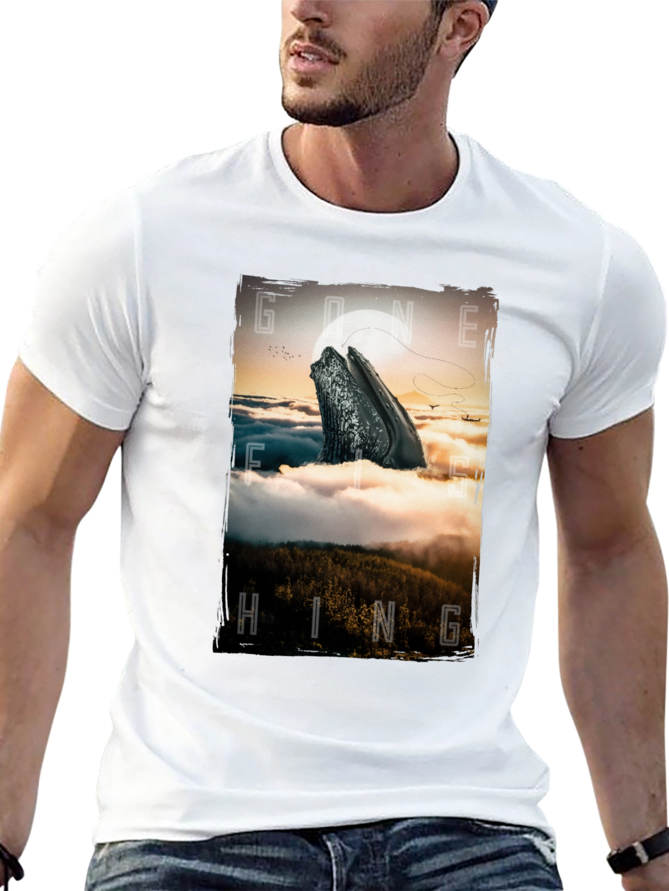 Black Gone Hiking Whale Graphic Tee - Black Cotton T-Shirt view 13