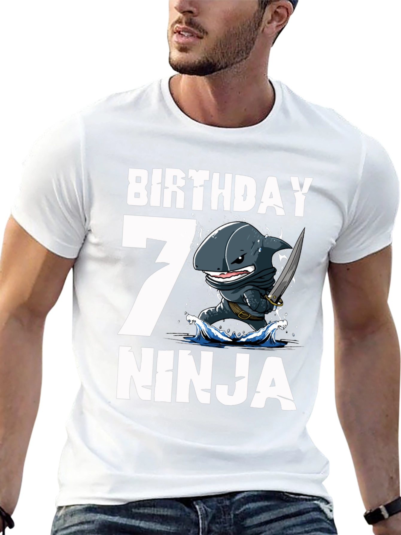 Black Birthday 7 Ninja Shark T-Shirt view 13