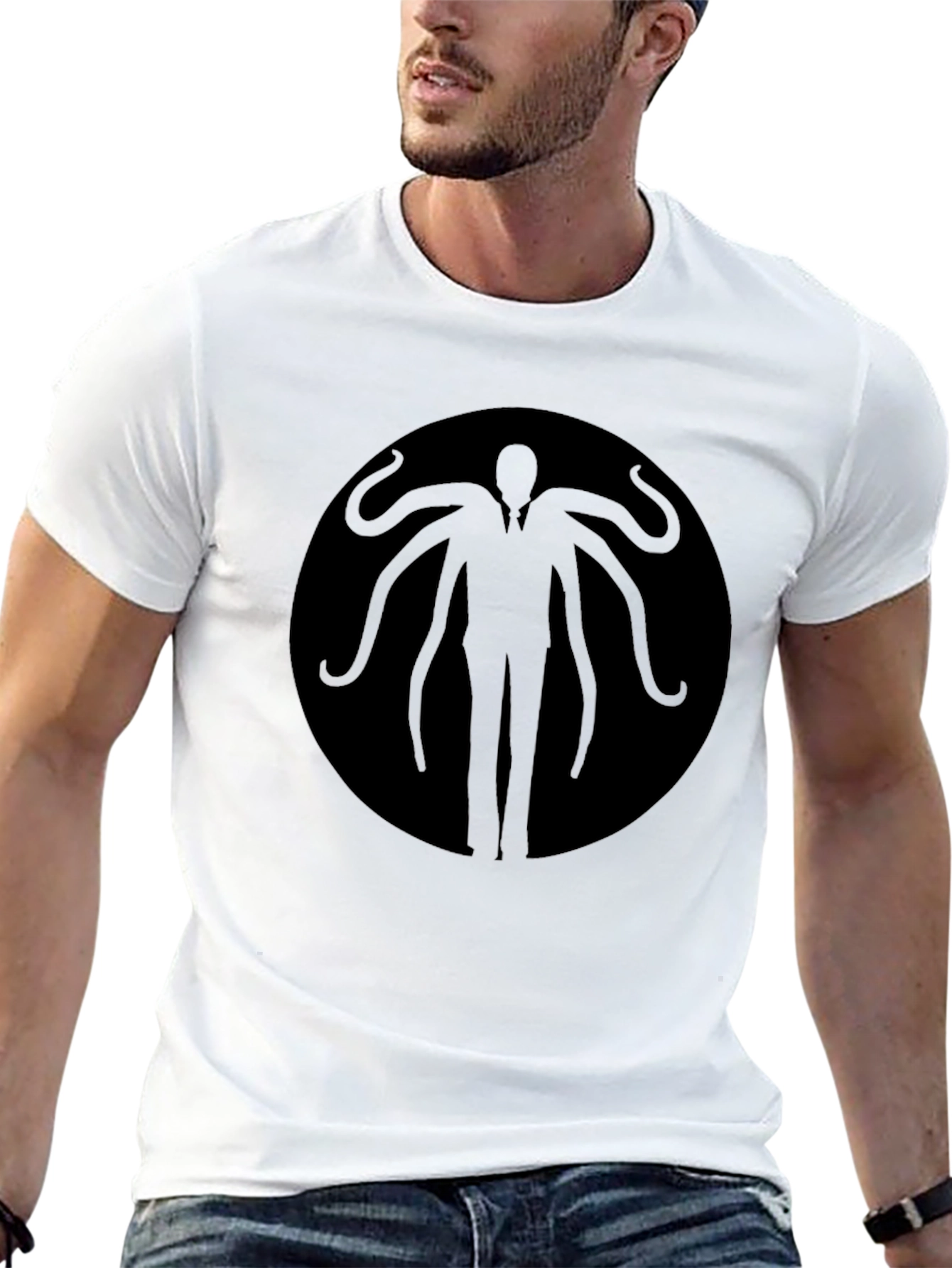 Black Slender Man Graphic Tee - Black Cotton Blend view 13