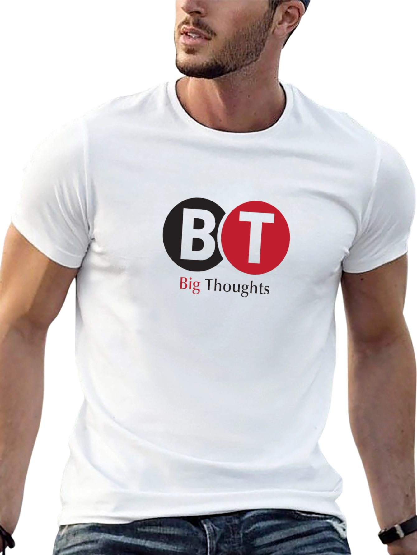 Black Big Thoughts Graphic Tee - Black Cotton T-Shirt view 13