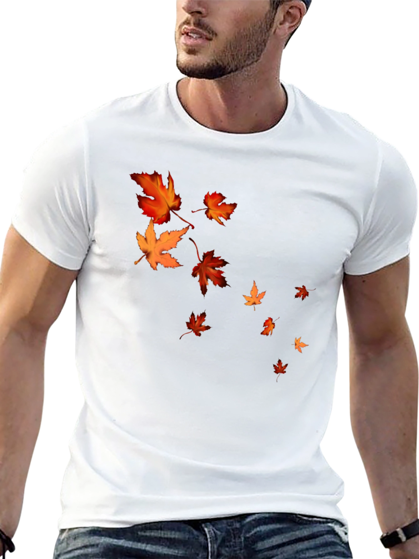 Black Fall Leaves Graphic Black T-Shirt view 13
