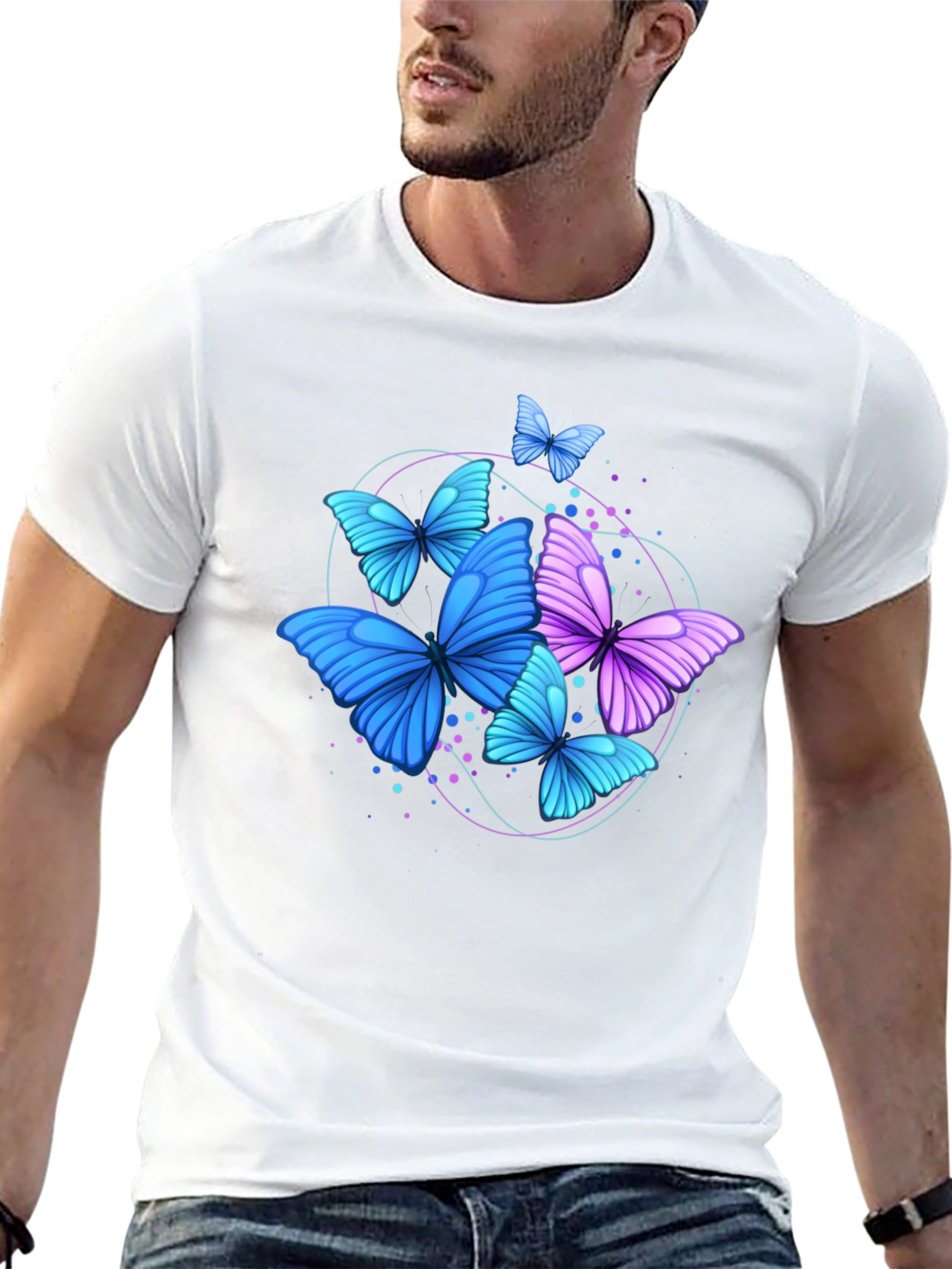 Black Butterfly Graphic Print Crew Neck Men's T-Shirt view 13
