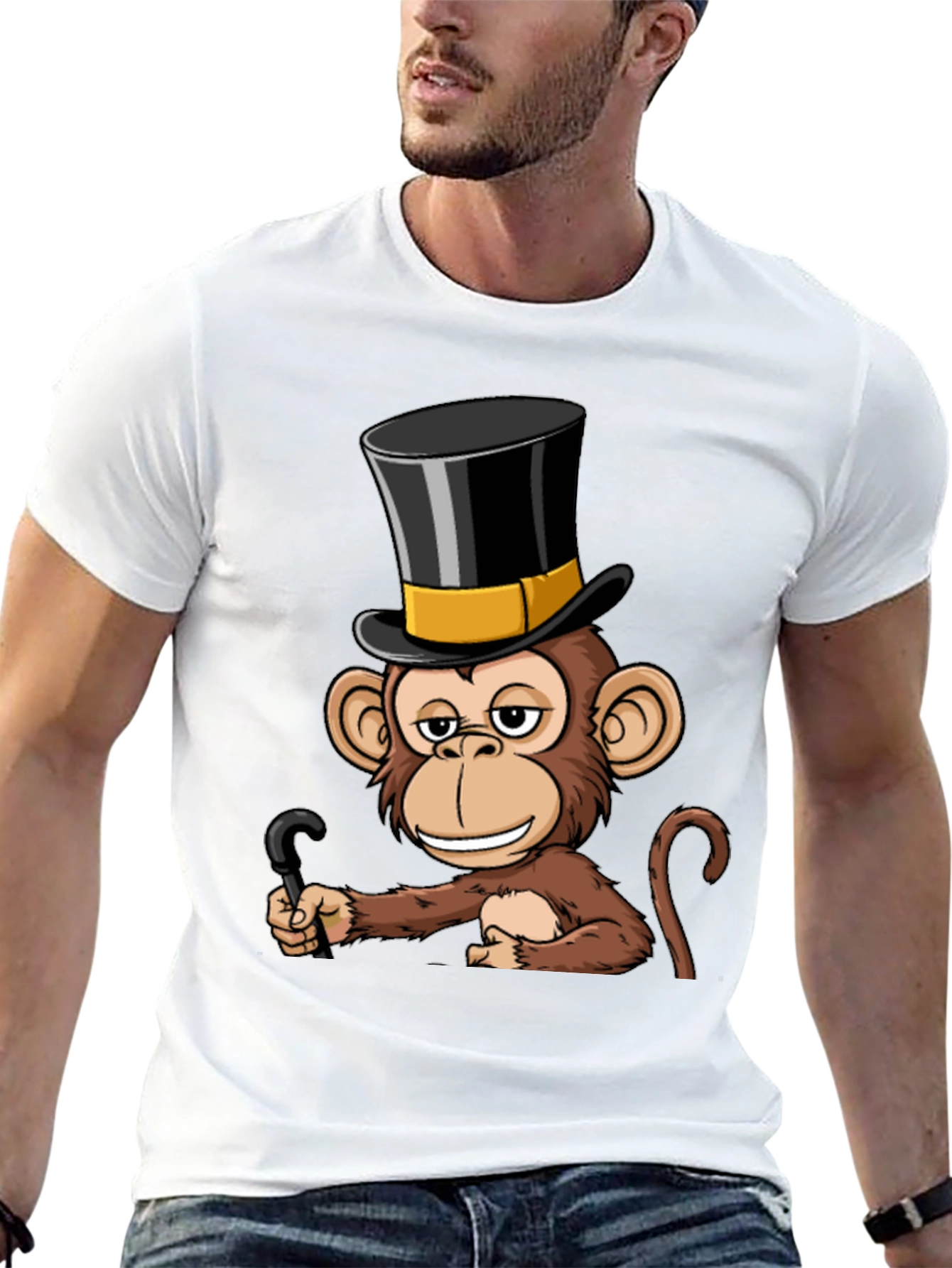 Black Monkey Top Hat T-Shirt - Stylish & Humorous Design view 13