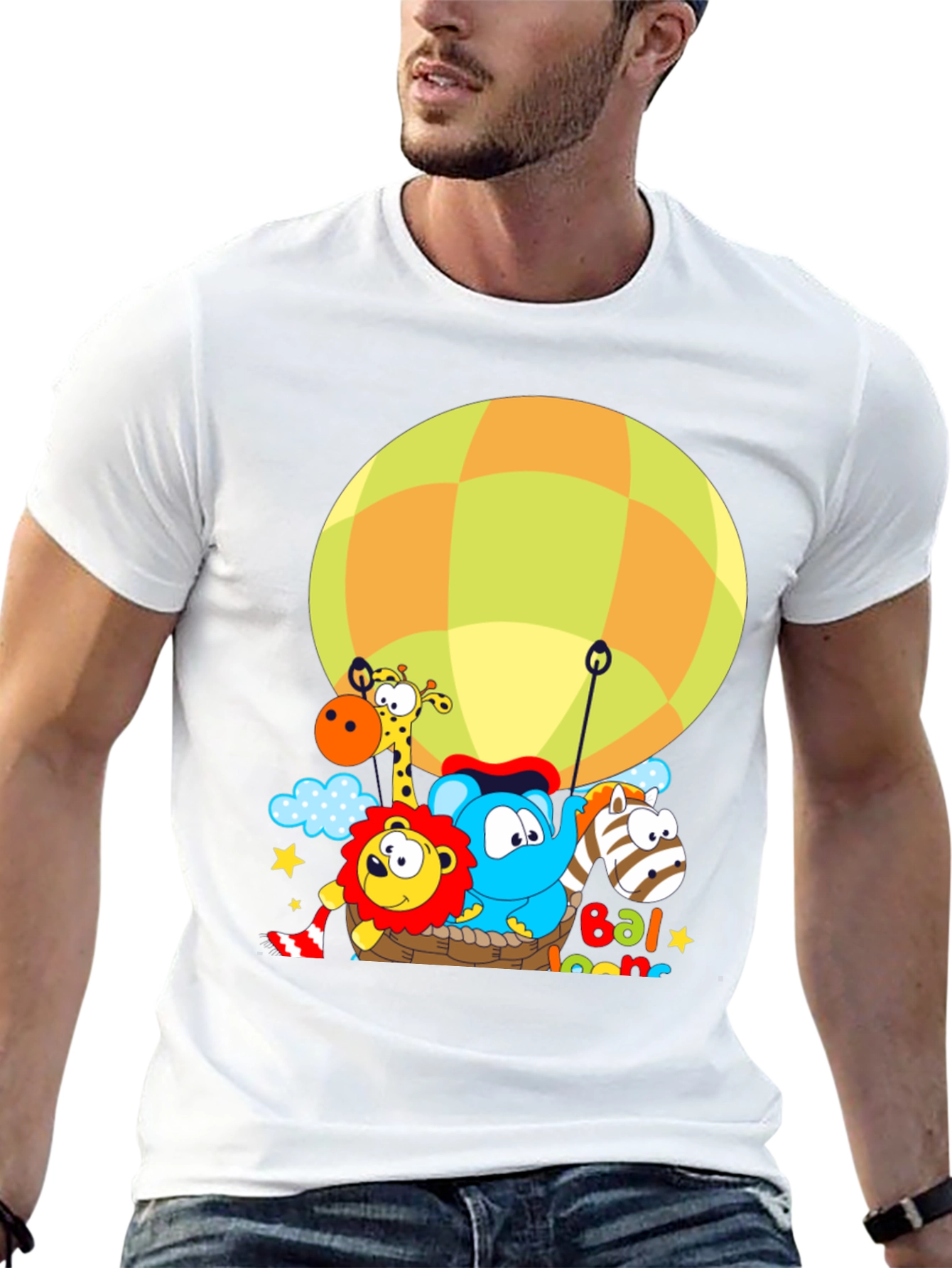 Black Cartoon Animal Balloon Ride Graphic T-Shirt view 13