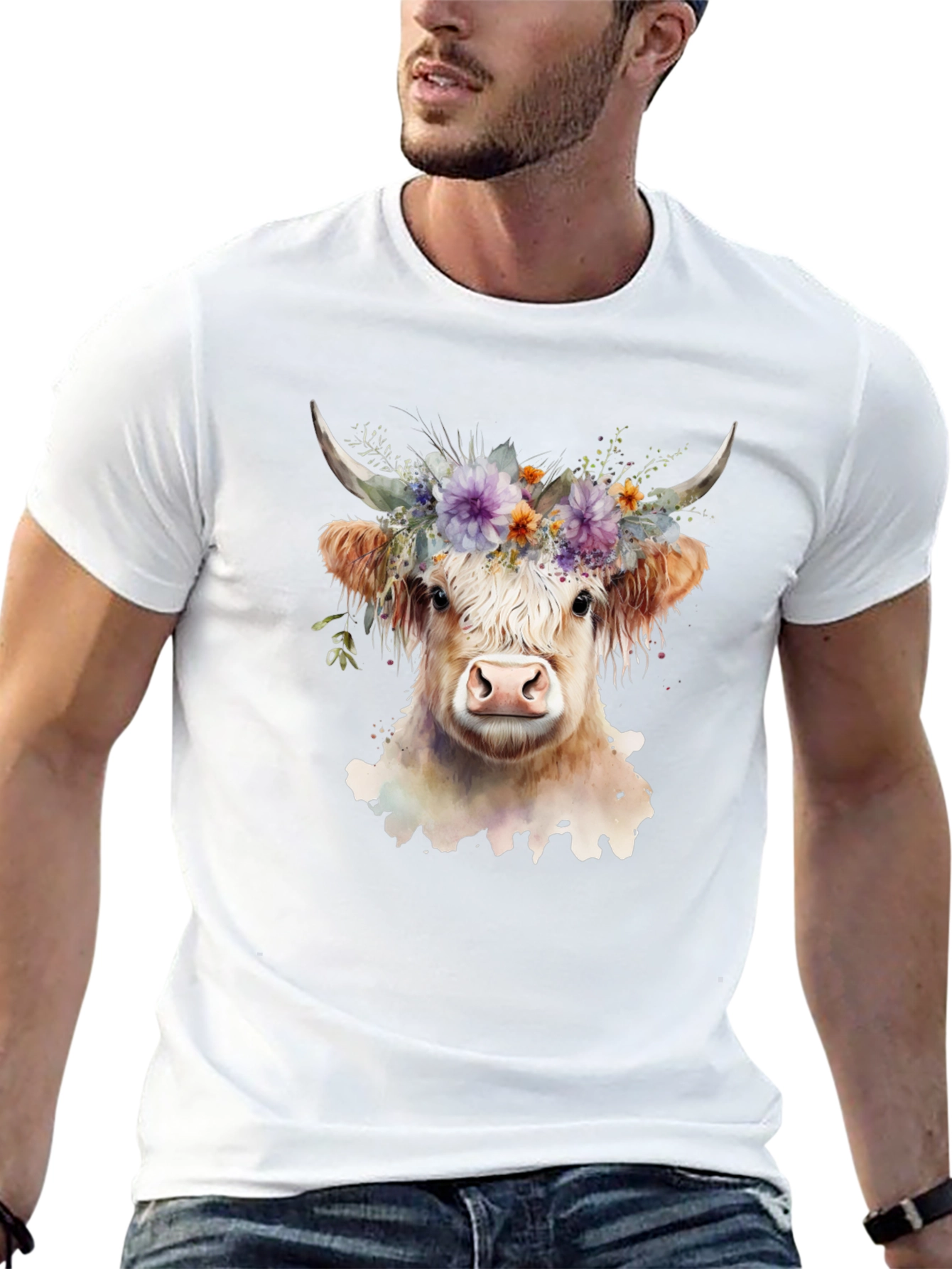 Black Floral Cow Graphic Tee - Unisex Soft Cotton view 13