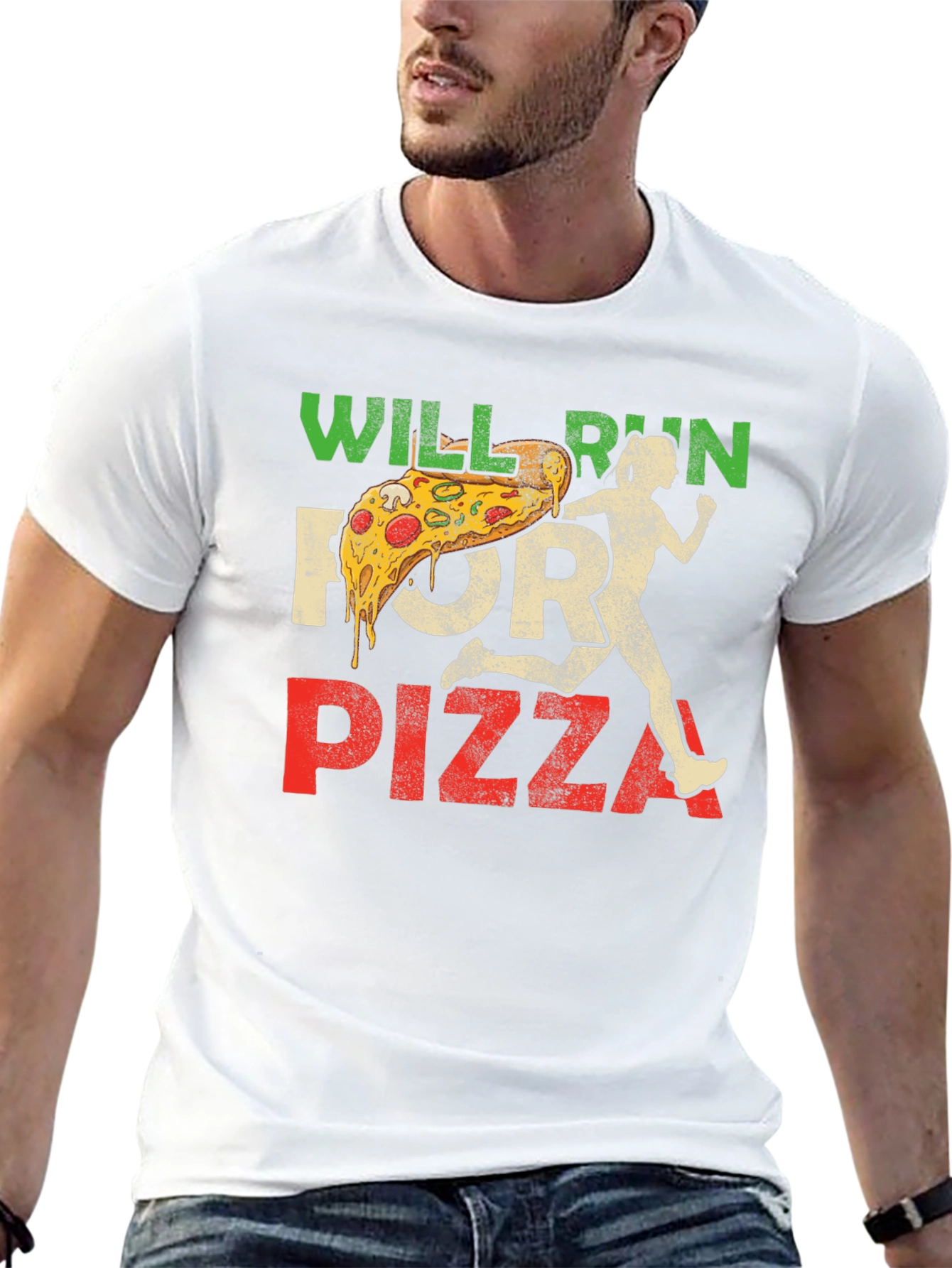 Black Will Run For Pizza Graphic T-Shirt view 13