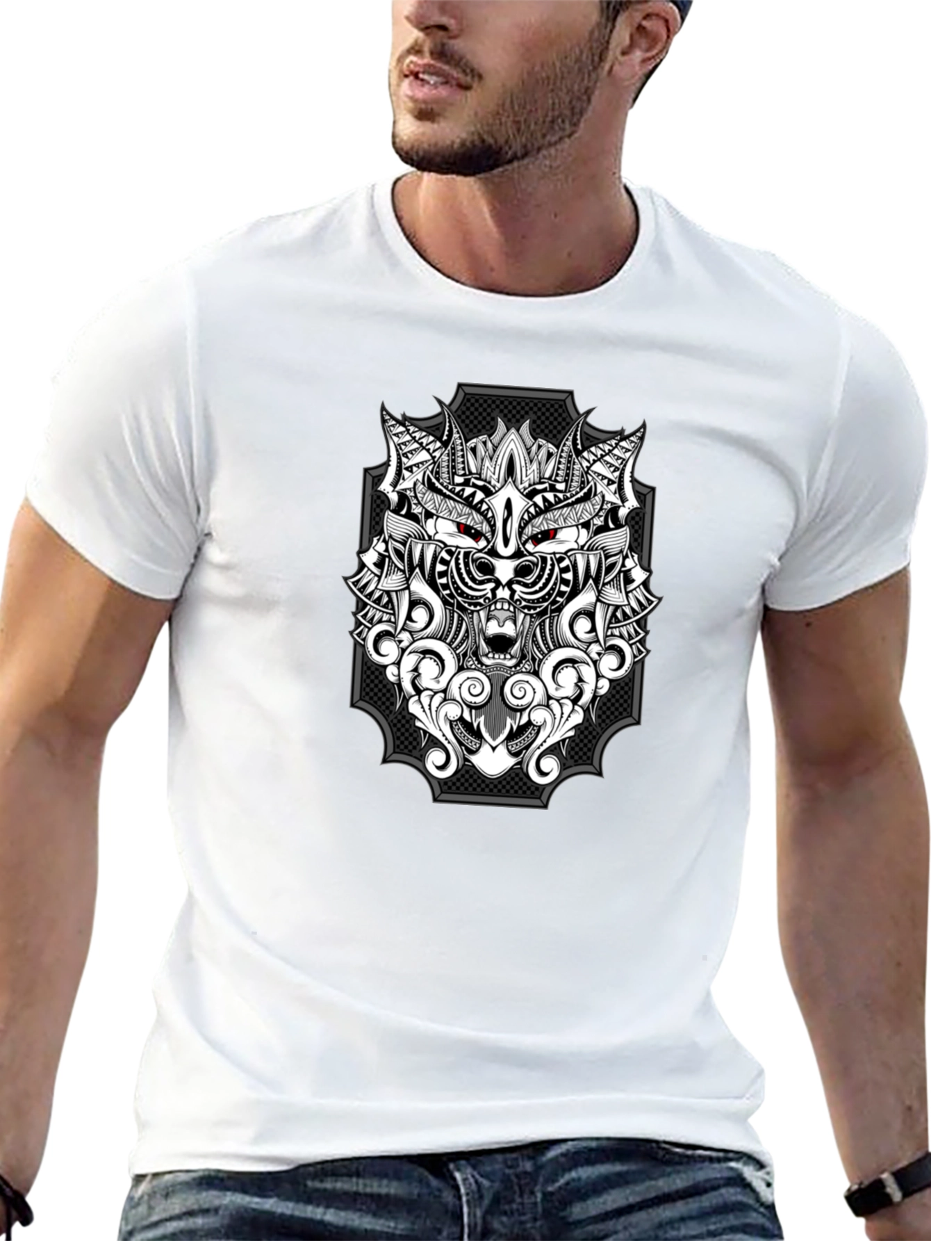 Black Wolf Graphic Print T-Shirt - Black view 13