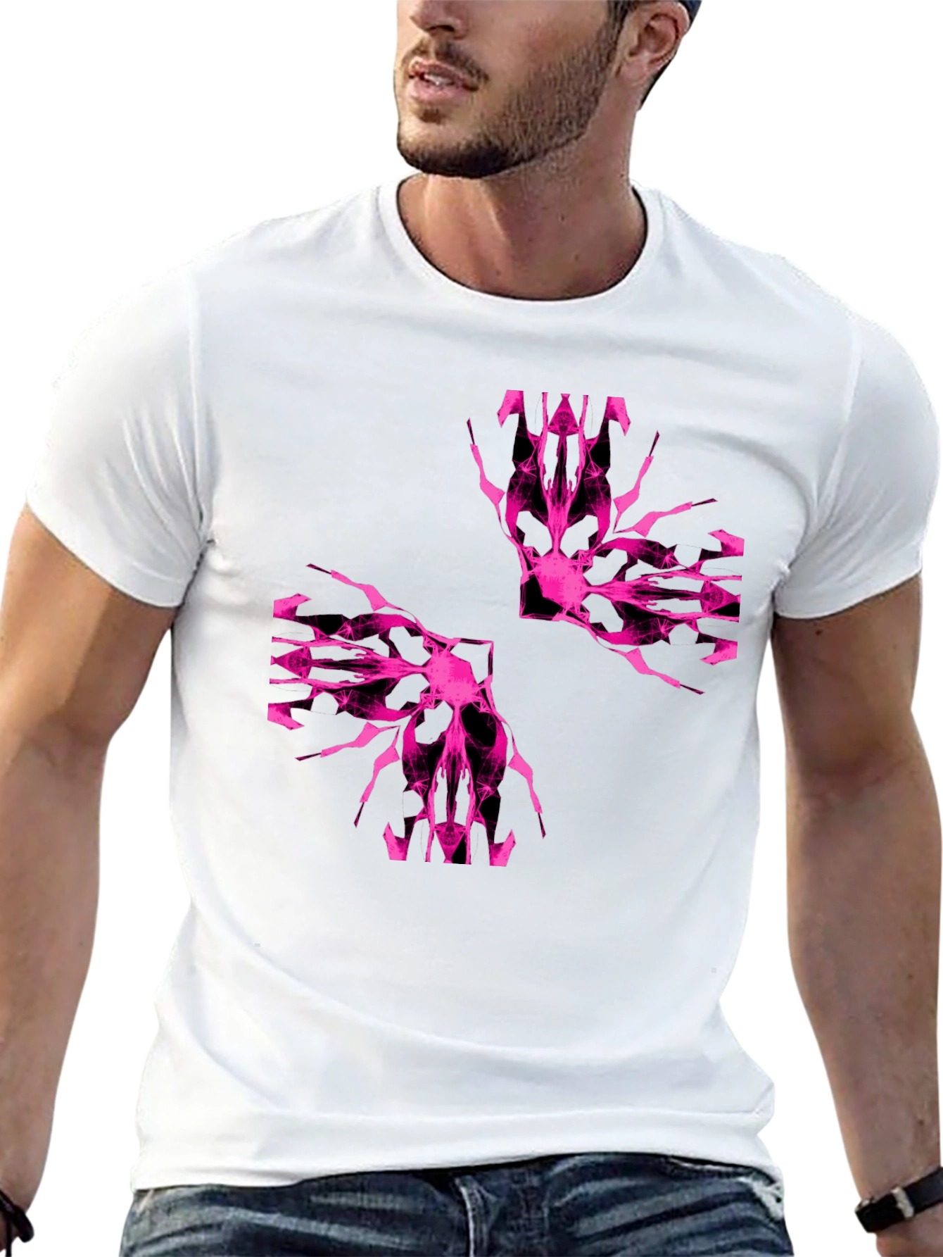 Black Abstract Pink Graphic Print Black T-Shirt view 13