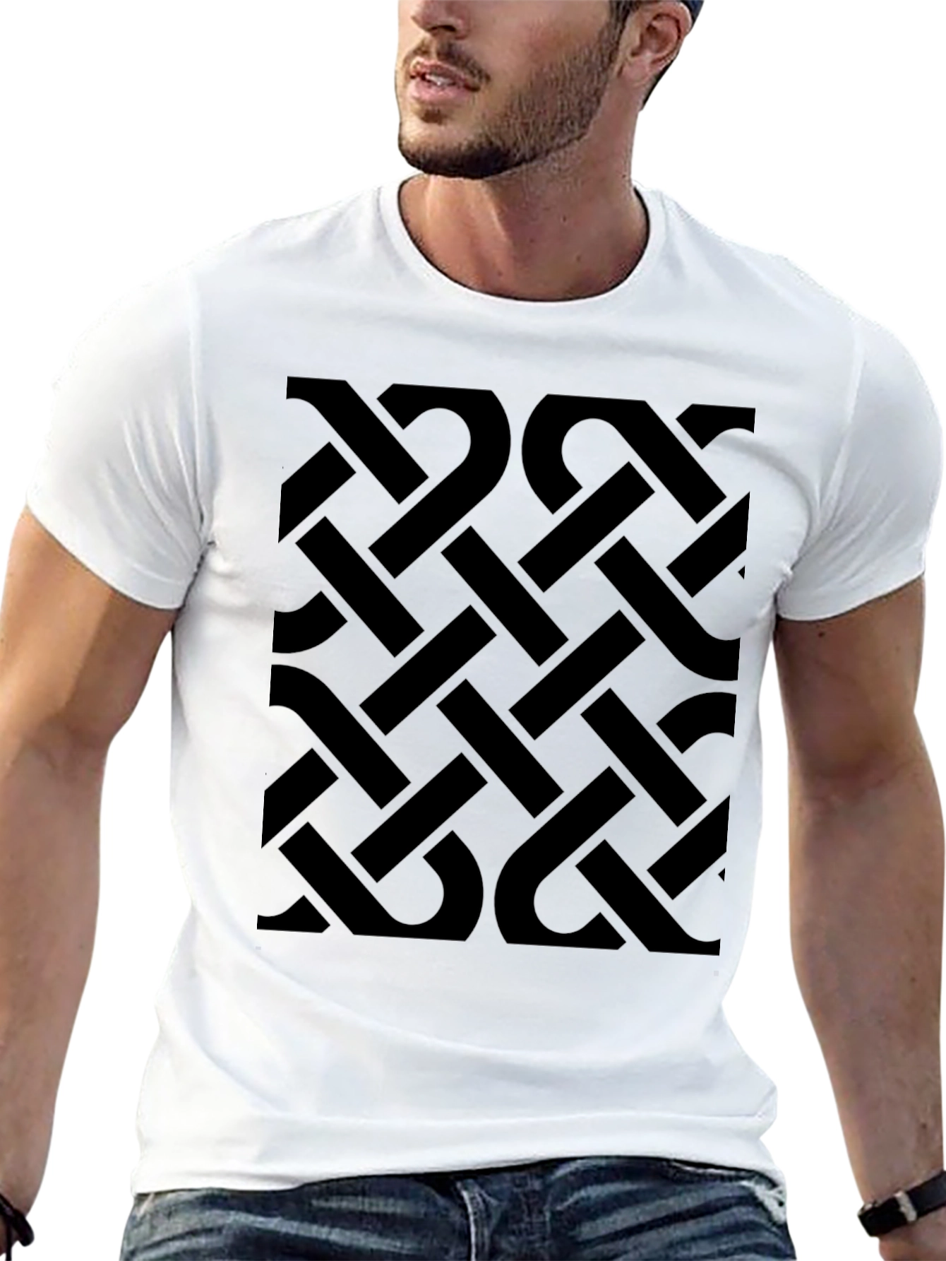 Black Geometric Patterned Men's Black T-Shirt view 13