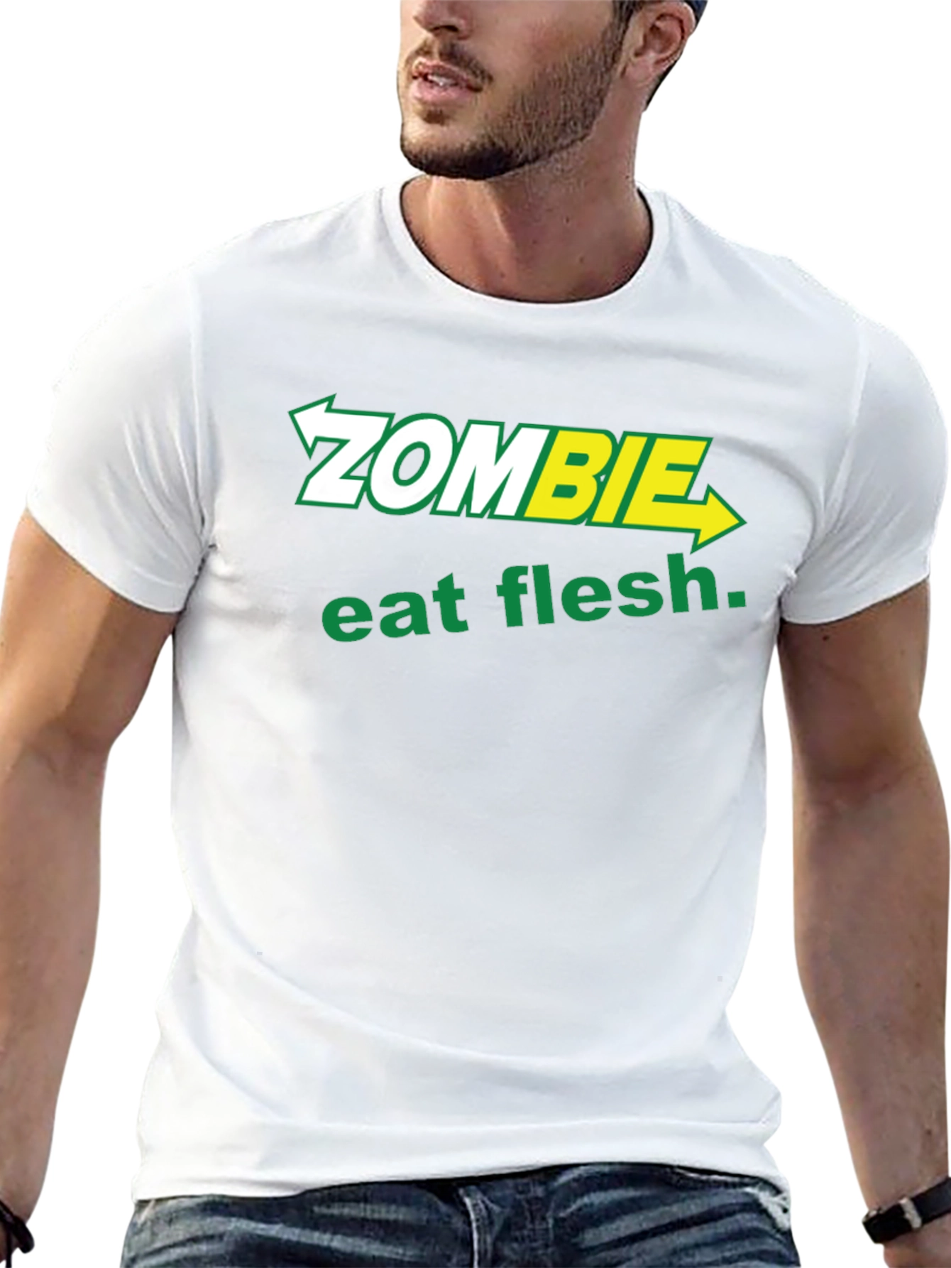 Black Zombie Eat Flesh T-Shirt - Funny Graphic Tee view 13