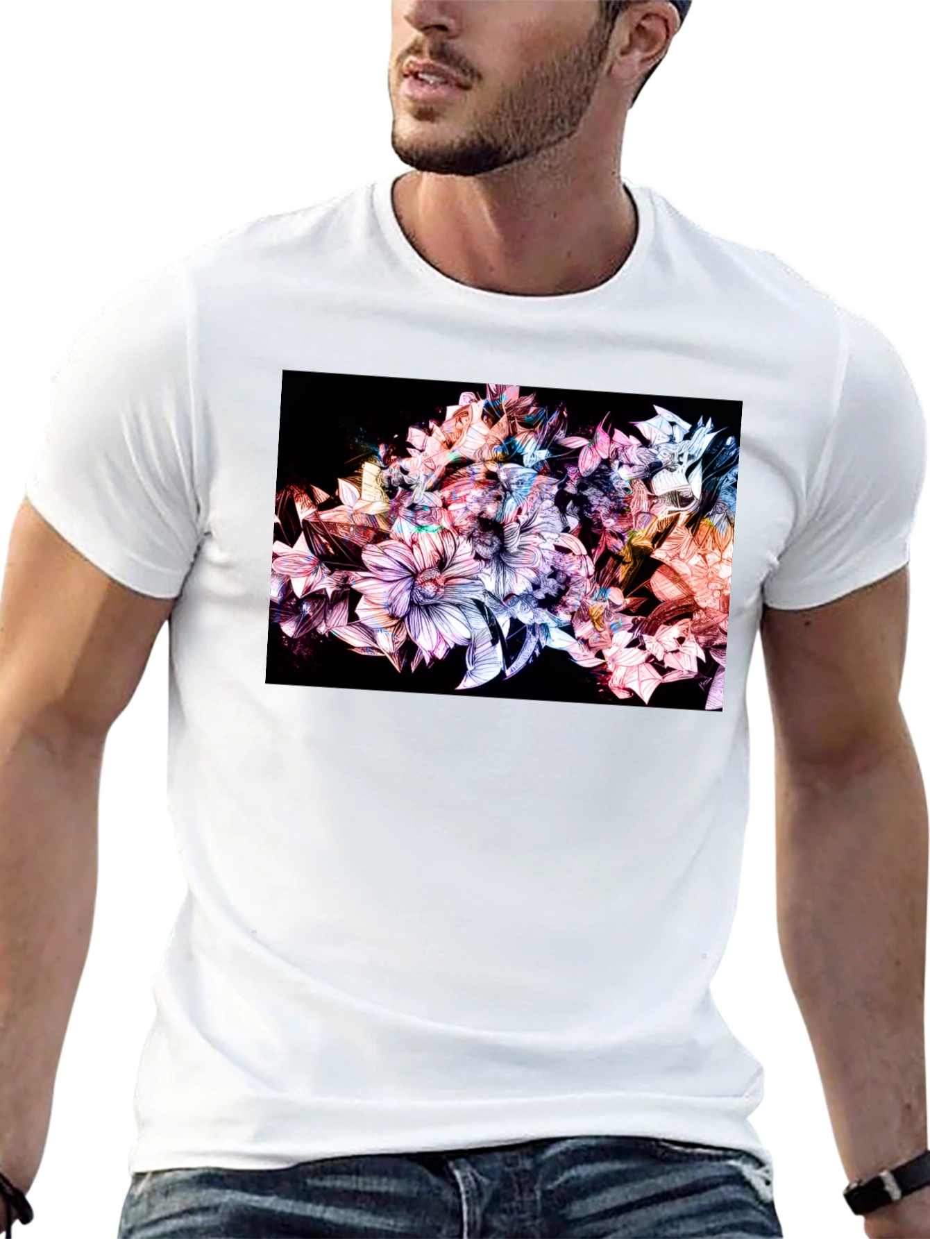 Black Floral Design Black T-Shirt view 13